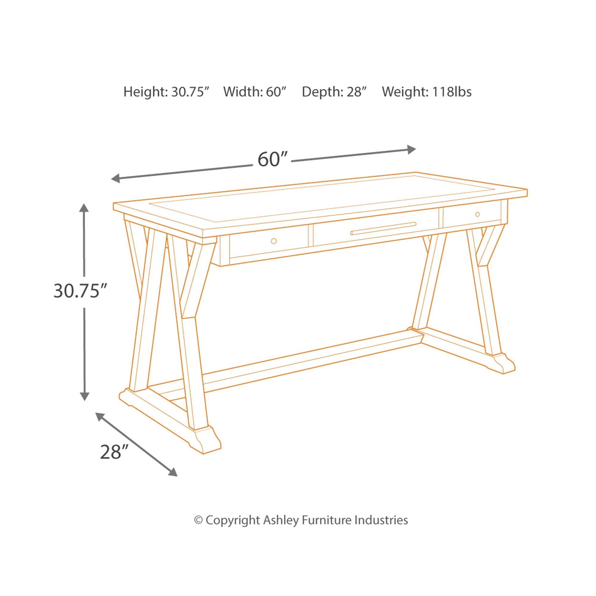 Rustic 60" Casual Home Office Desk - Brown Gray