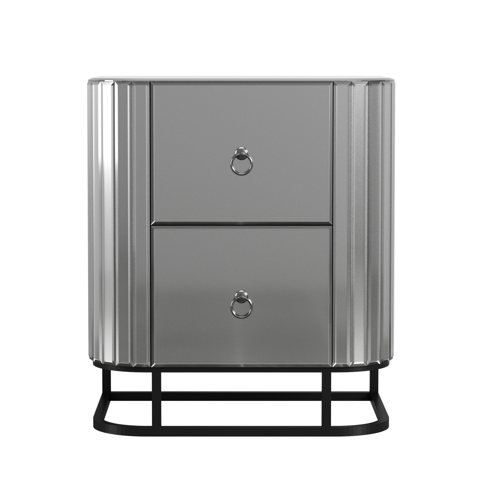 Mirrored Nightstand, Grey End Table - Black Iron Frame