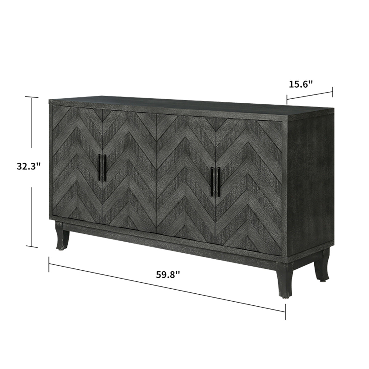 Stronger Vintage Style Buffet Cabinet, Lacquered Accent Storage 4 Door Wooden Cabinets,Thickened Sideboard Storage Cabinet - Taupe Grey