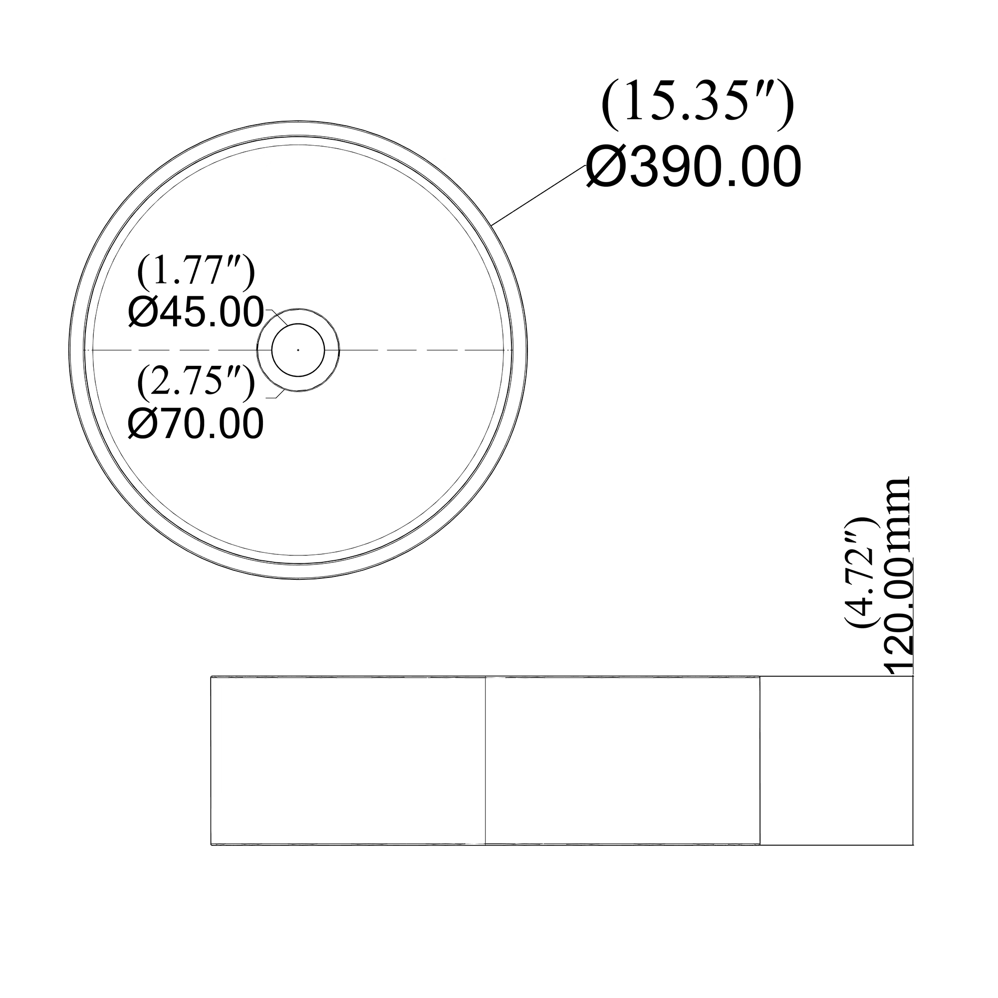 Round Concrete Vessel Bathroom Sink without Faucet and Drain - Cement Grey