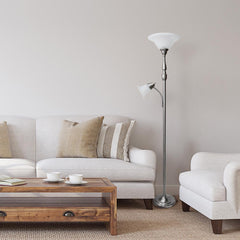 71" Floor Lamp with White Marble Glass Shade - Silver