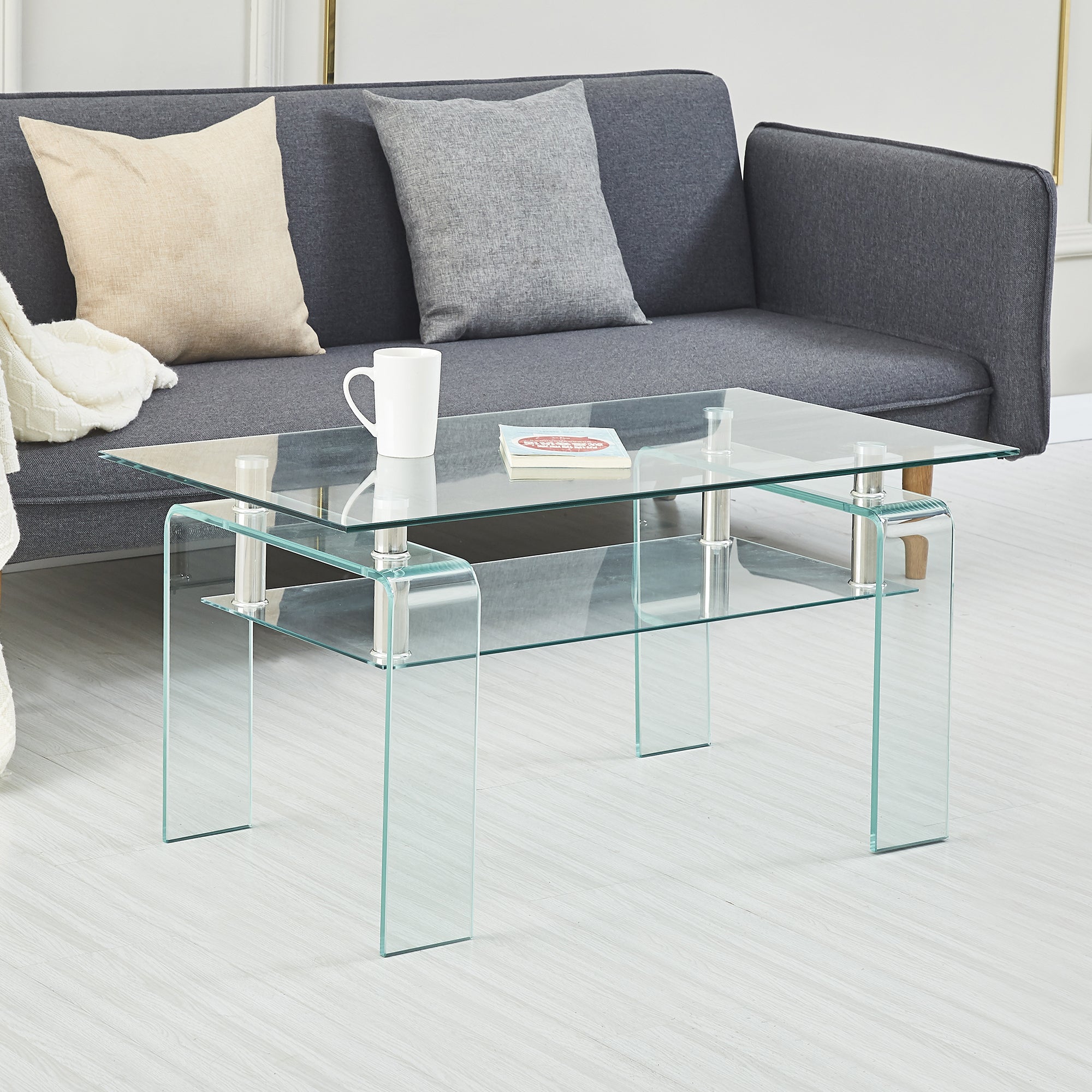 Modern Clear Glass Coffee Table- Tempered Glass