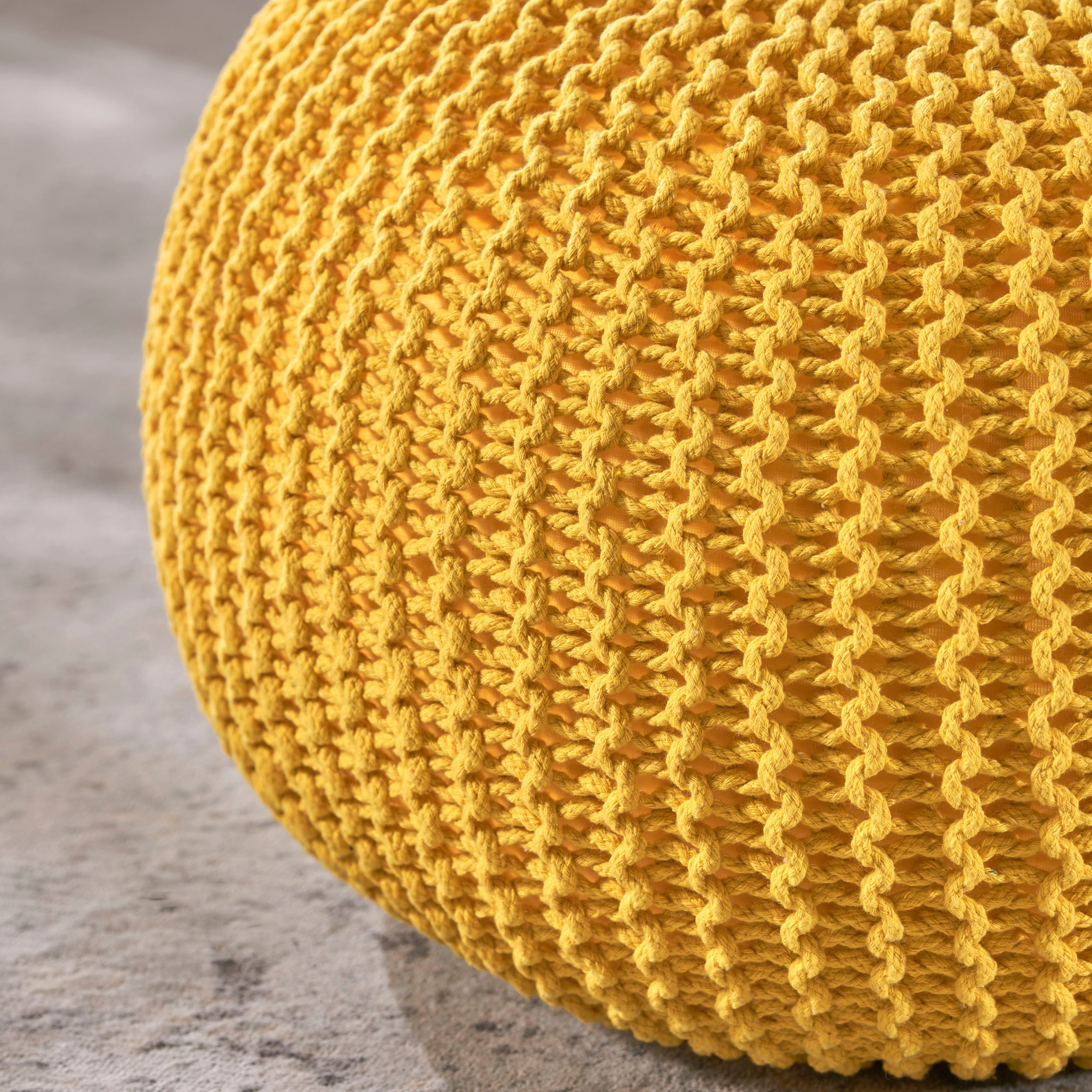 Cotton Knitted Pouf - Yellow