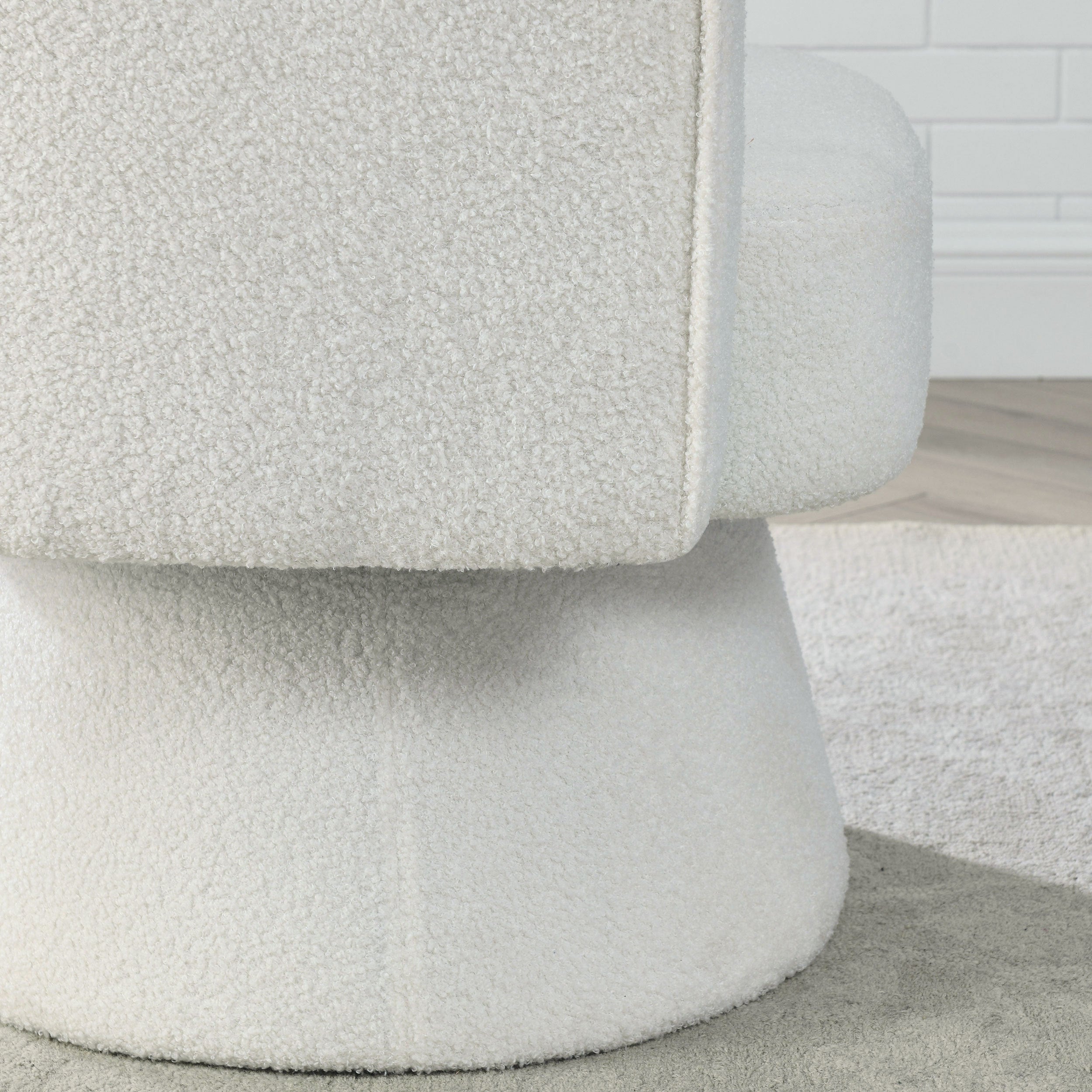 29 "W Petal Modern Contemporary Accent Lounge Swivel Chair with Deep Channel Tufting and Base - White Teddy