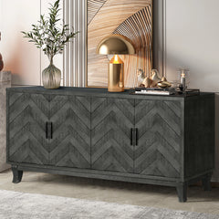 Stronger Vintage Style Buffet Cabinet, Lacquered Accent Storage 4 Door Wooden Cabinets,Thickened Sideboard Storage Cabinet - Taupe Grey