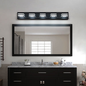 LED Modern Black Vanity Lights, 5-Lights Acrylic Matte Black Bathroom Vanity Lights Over Mirror
