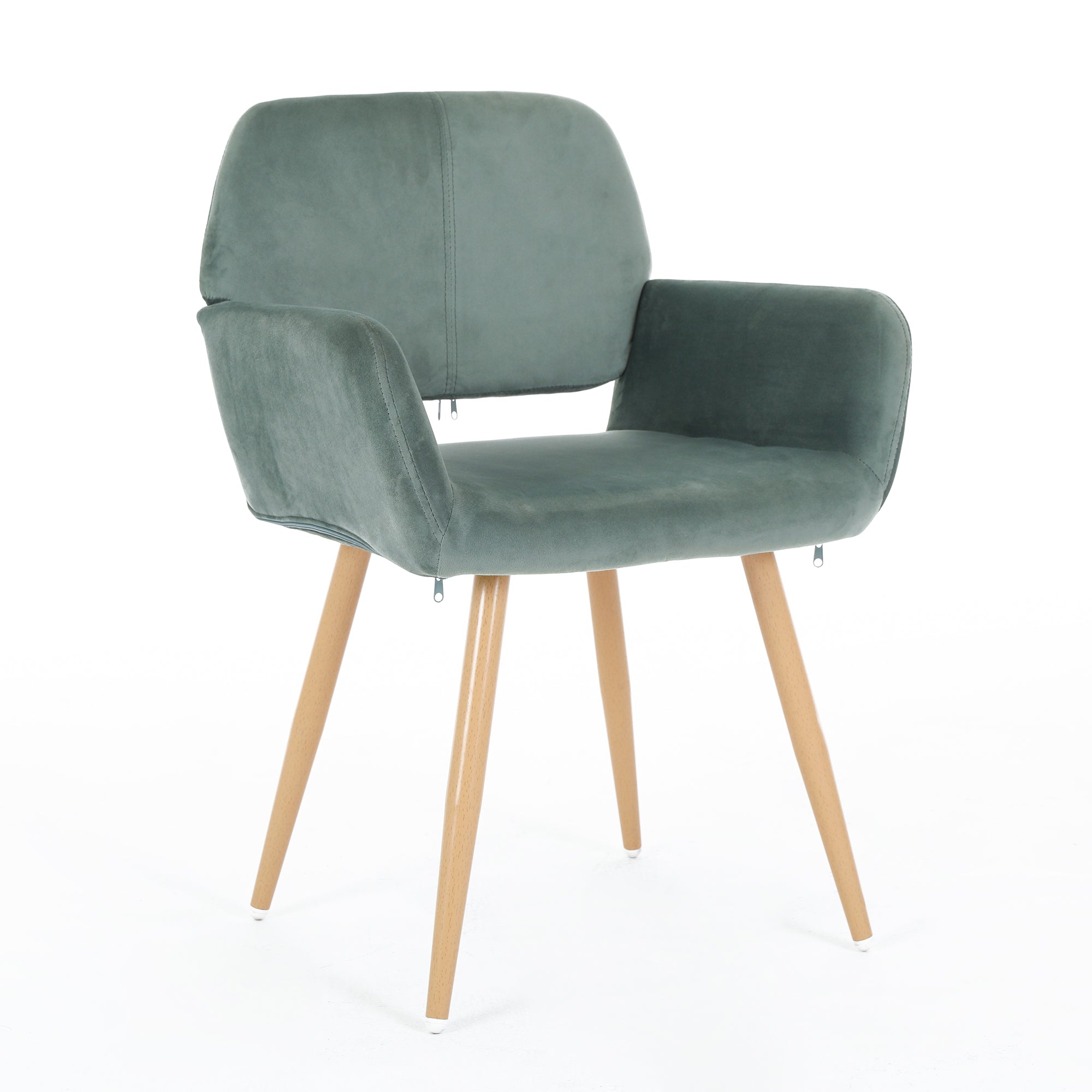 Velvet Dining Chair with Metal Leg - Green + Beech Wooden Printing Leg