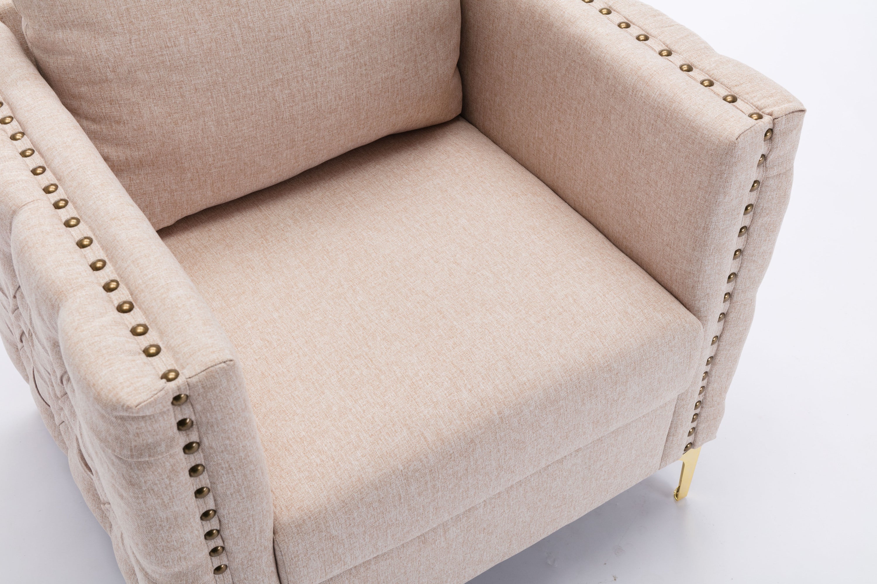 Armchair Tufted Button Accent Chair Club Chair with Steel Legs- Tan