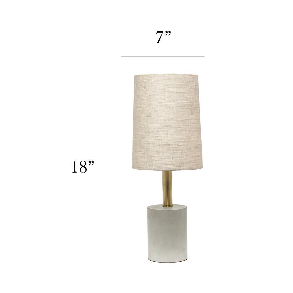 Gray Concrete Base Table Lamp with Antique Brass Detail - Khaki Fabric Shade