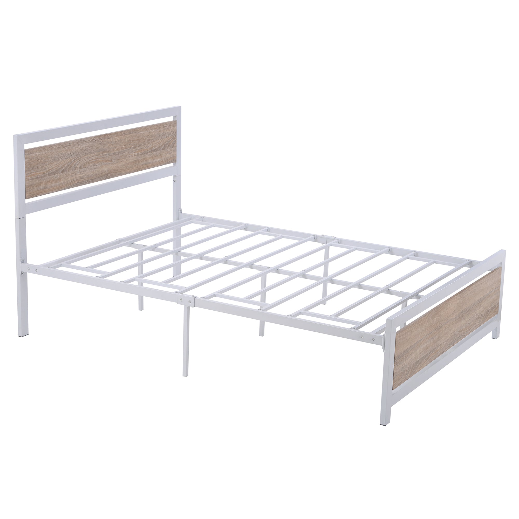 Full Size Platform Bed No Box Spring Needed- White