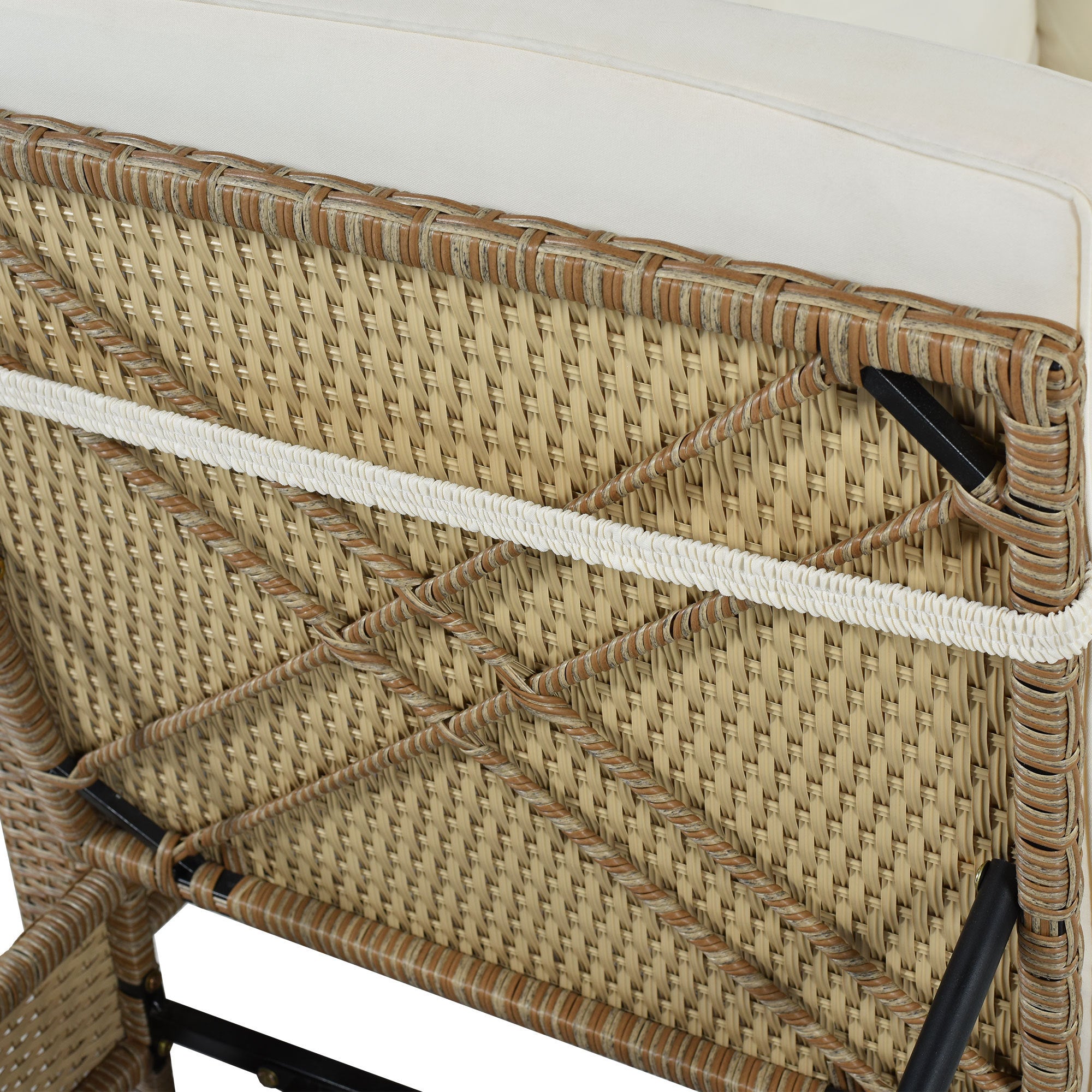 Patio 3-Piece Rattan Sofa Set All Weather - Natural Brown+ Beige Cushion