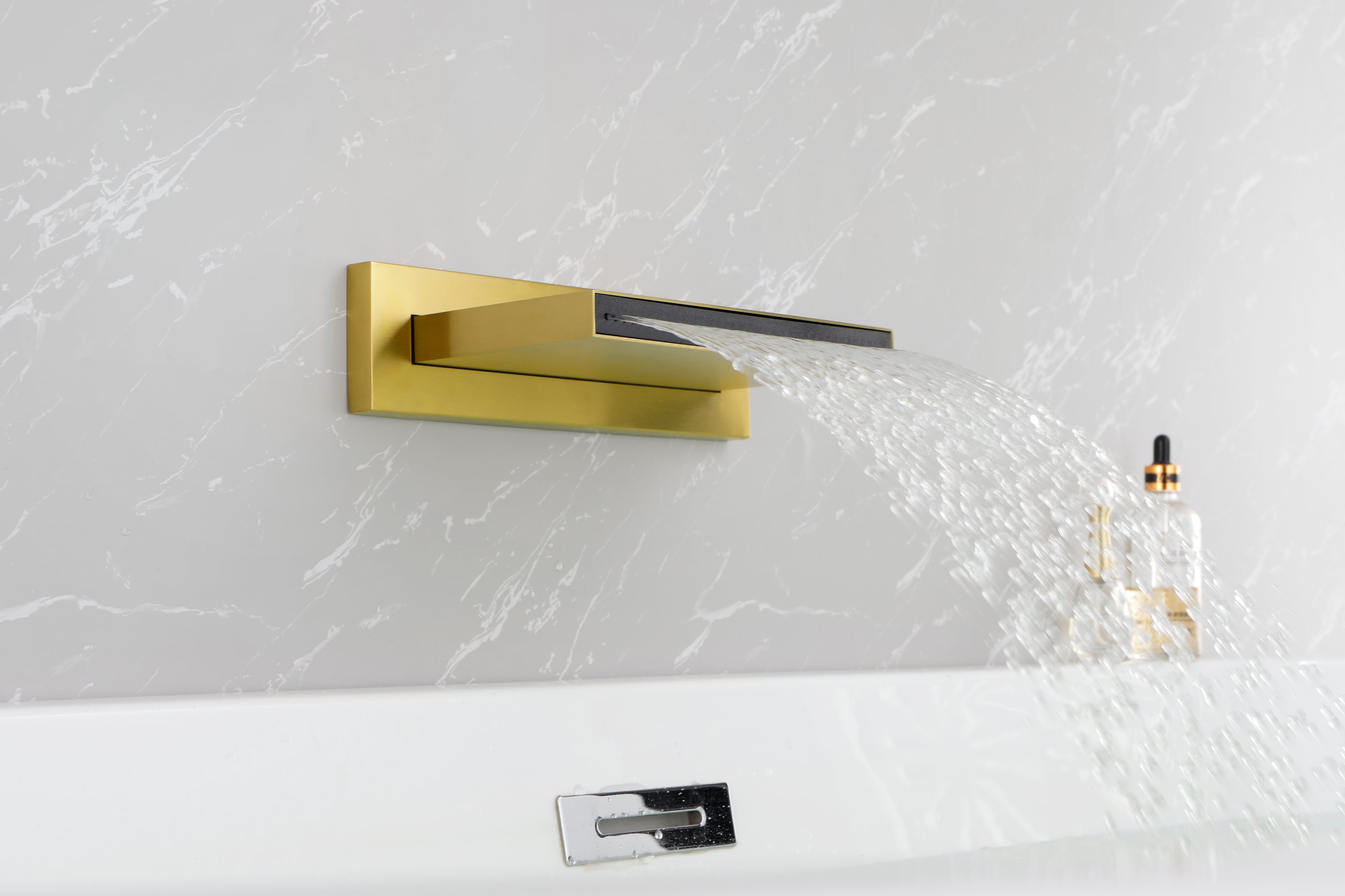 Shower Waterfall Tub Faucet Wall Mount Tub Filler Spout For Bathroom sink High Flow Cascade Waterfall - Gold