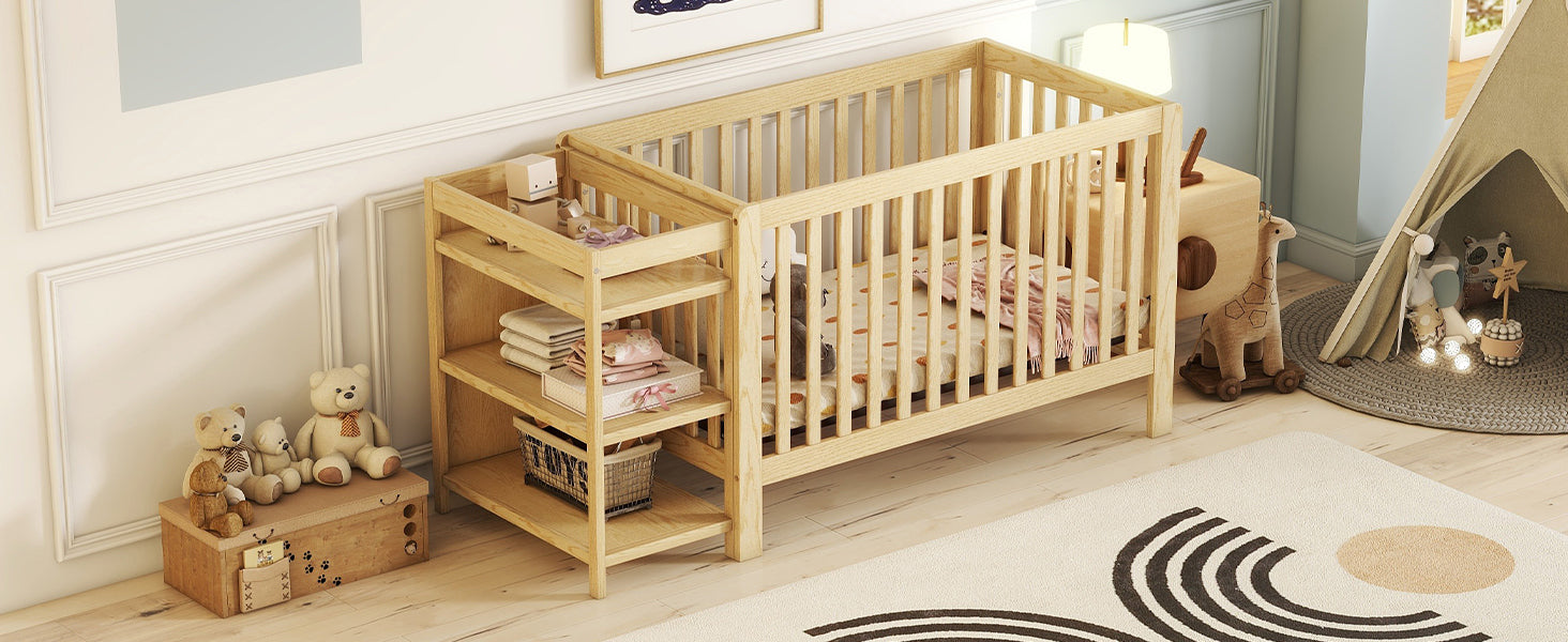 Convertible Crib/Full Size Bed with Changing Table - Natural