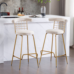 Luxury Velvet High Bar Stool with Metal Legs and Soft Back with Metal Legs (Set of 2) -Beige