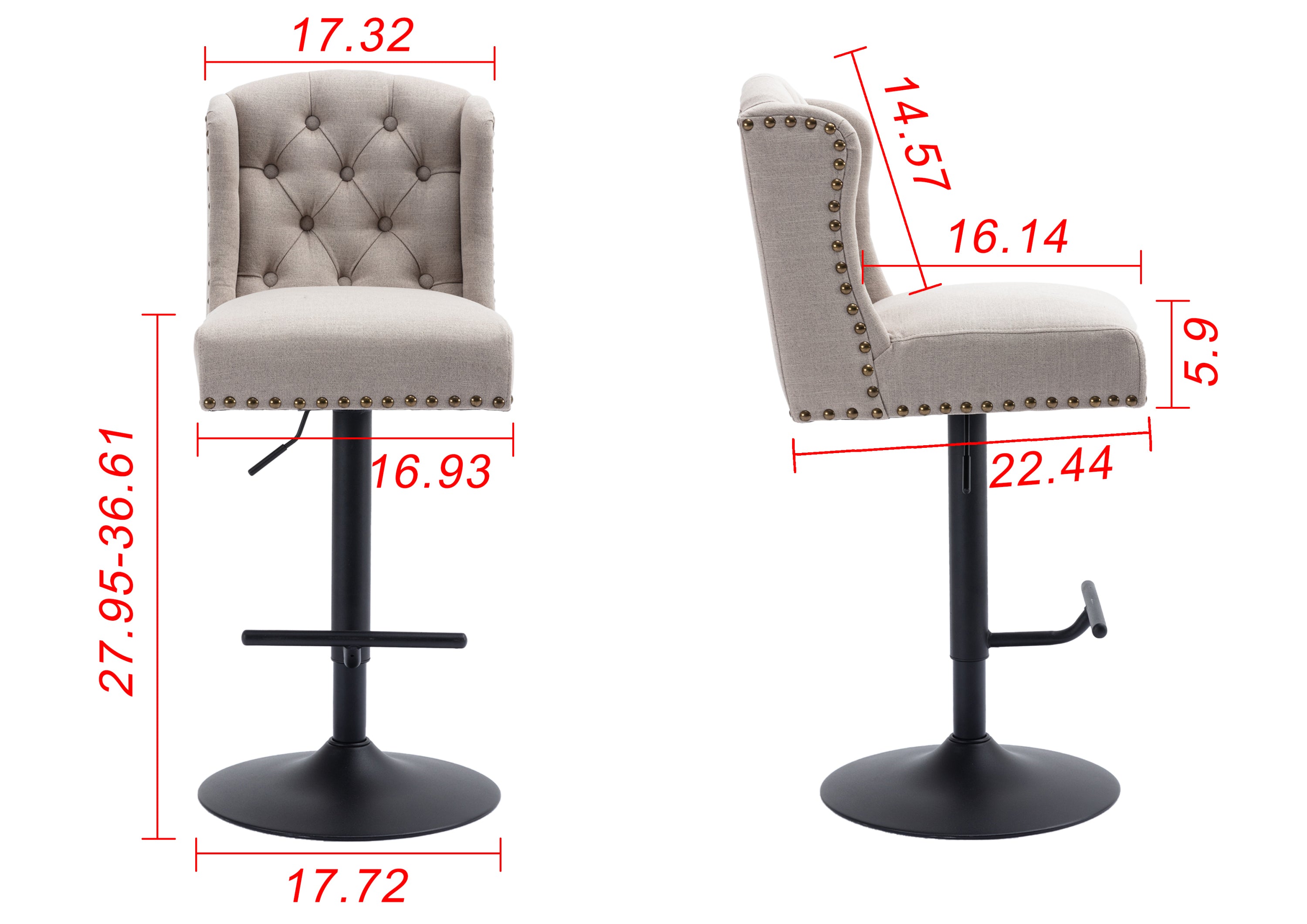 Modern Swivel Bar Stools Chair Adjustable Linen Upholstered Stool with Tufted Wing Back (Set of 2) - Cream