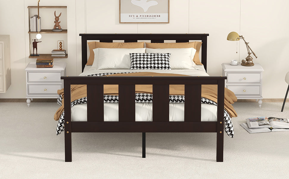 Wood Platform Full Size Bed Frame with Headboard and Footboard - Espresso