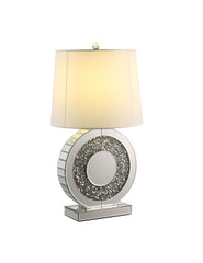 Silver Round Table Lamp, Mirrored & Faux Diamonds