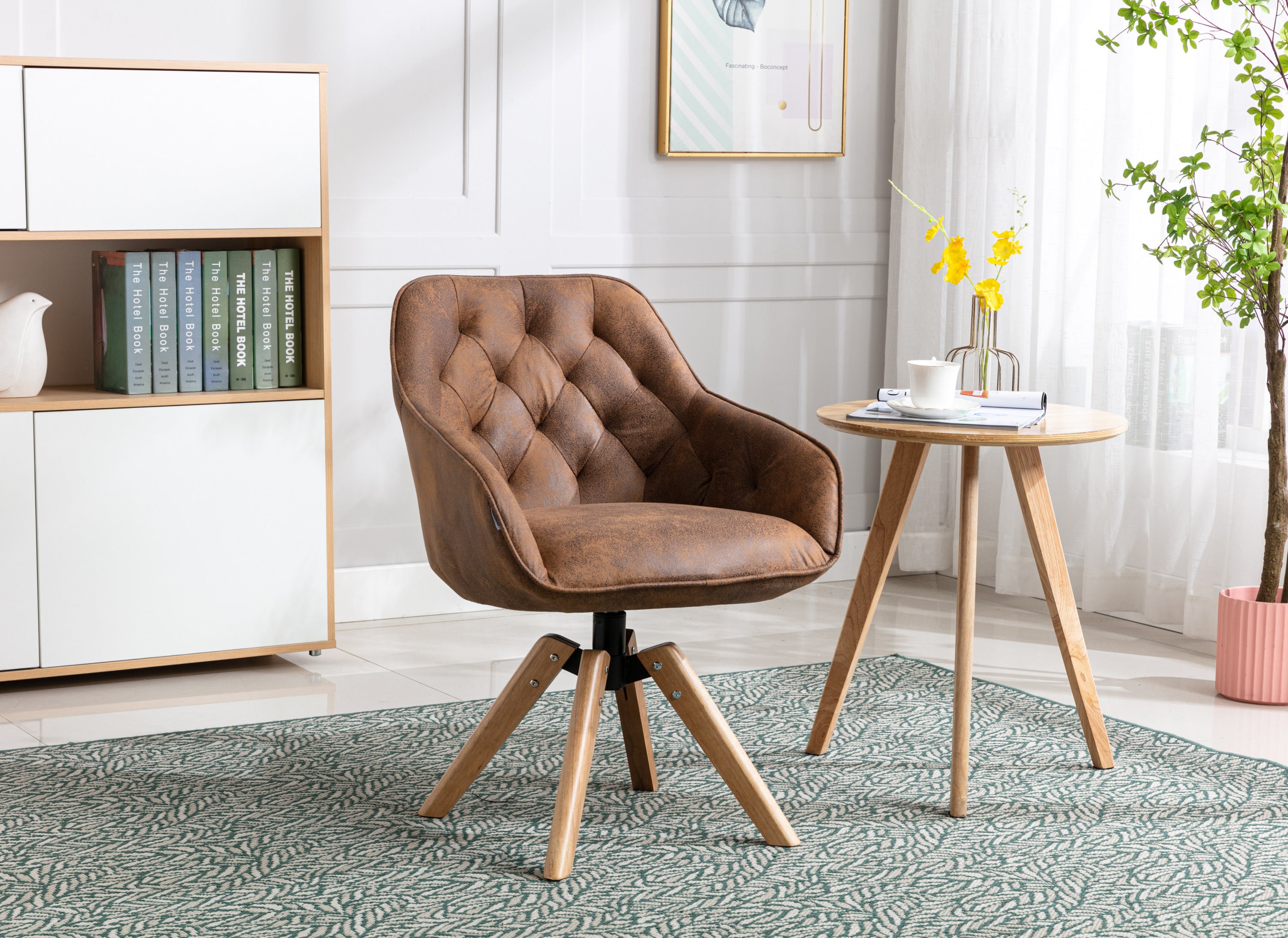 Solid Wood Tufted Upholstered Armless Chair - Coffee Brown