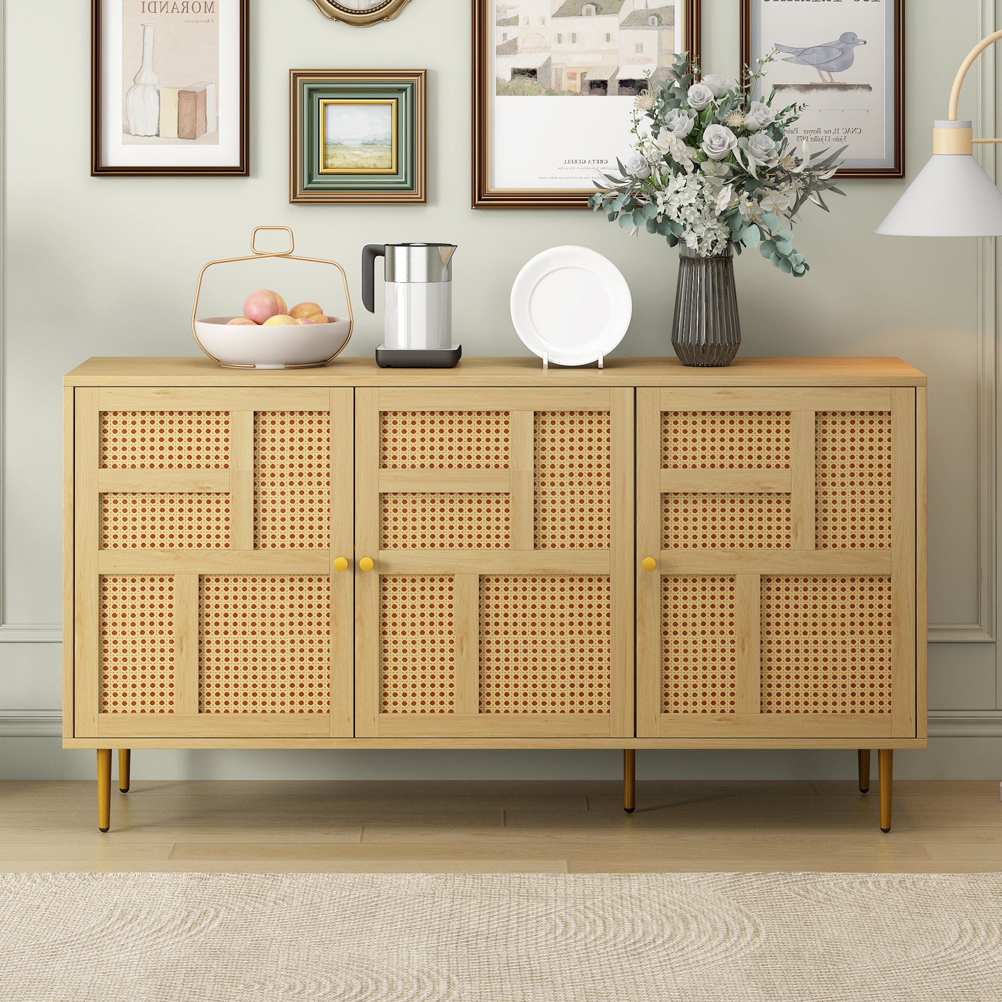 Rattan Cabinet with Adjustable Shelves and Storage