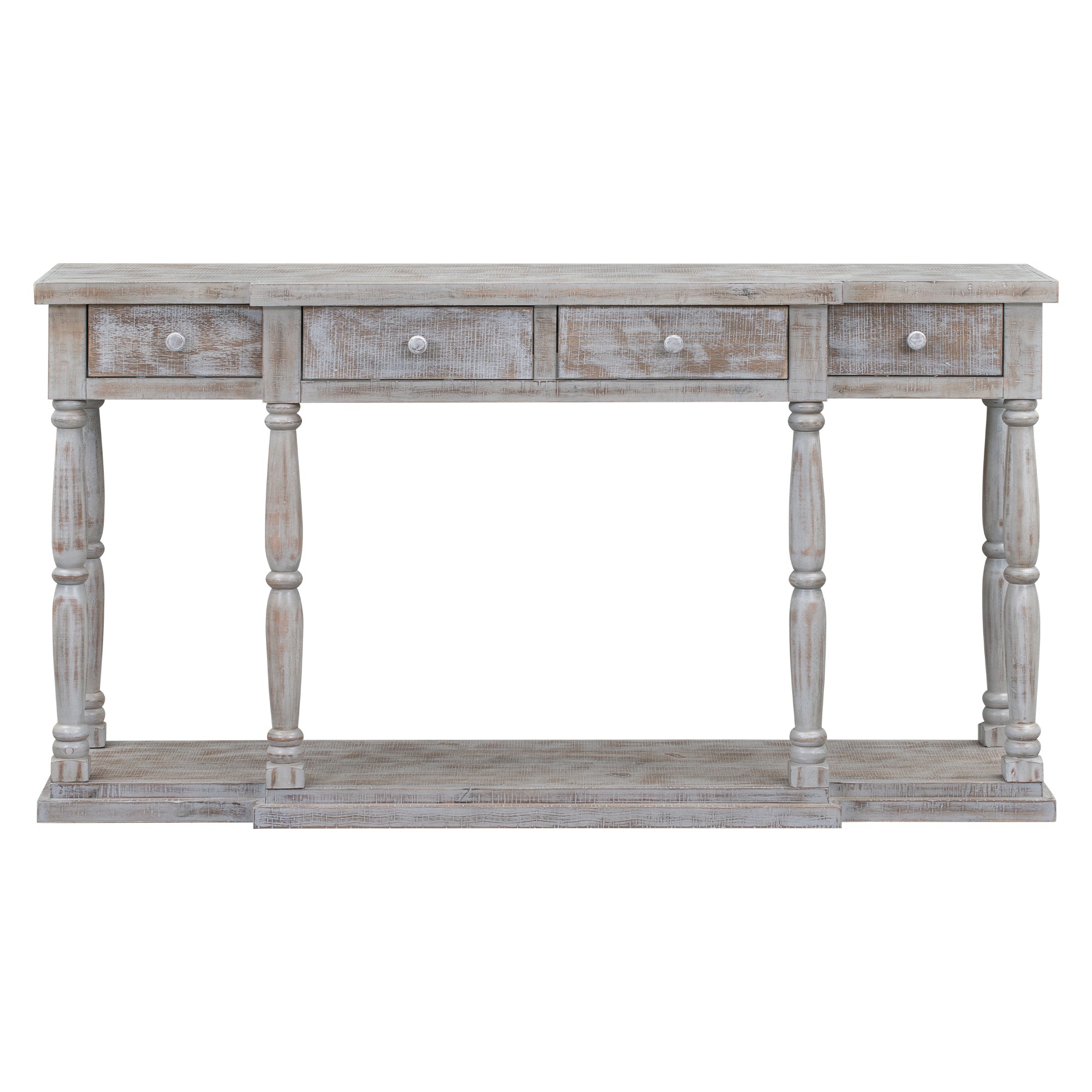 Farmhouse Console Table for Hallway with 4 Front Facing Storage Drawers and 1 Shelf