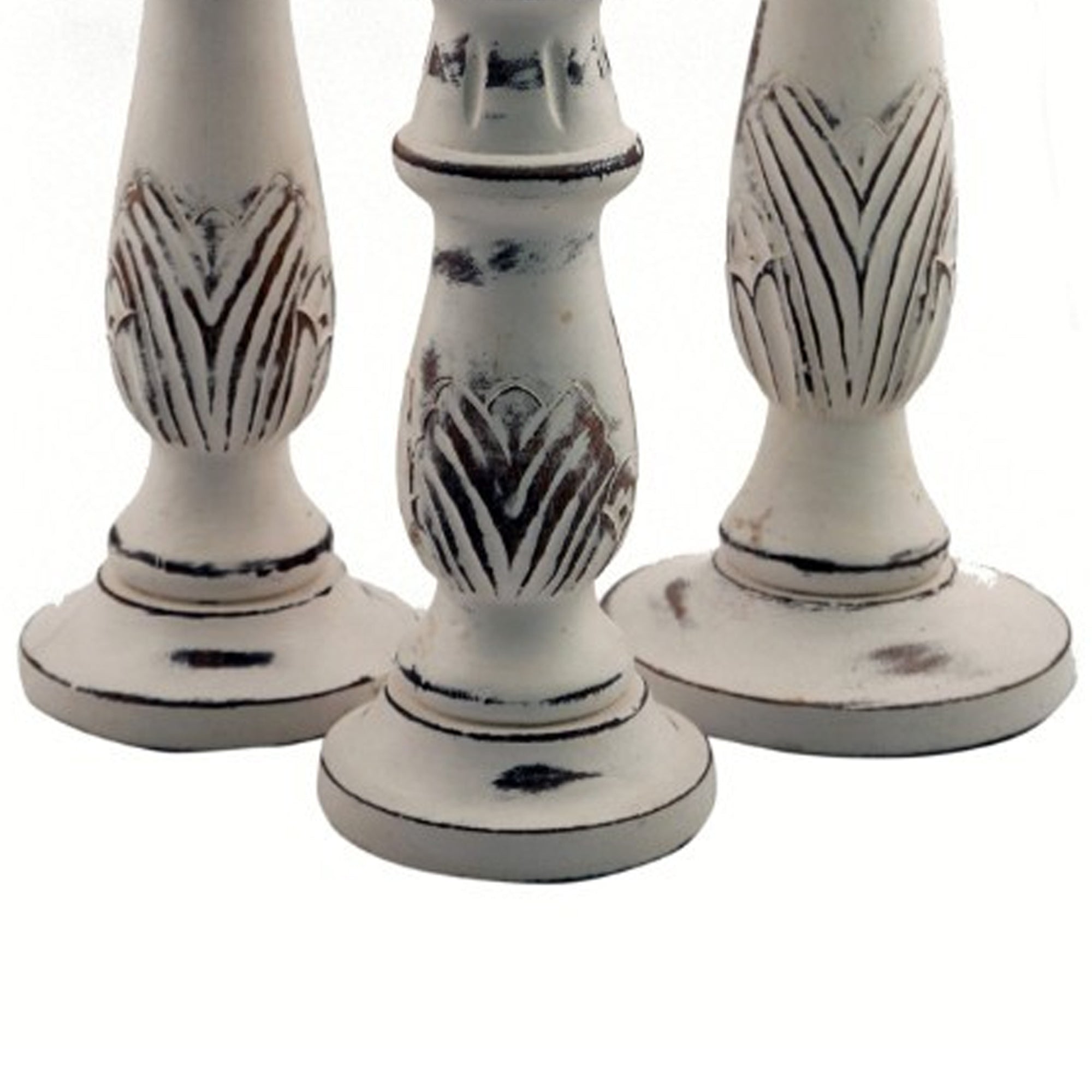 Distressed Mango Wood Pillar Shaped Candle holder (Set of 3) - White