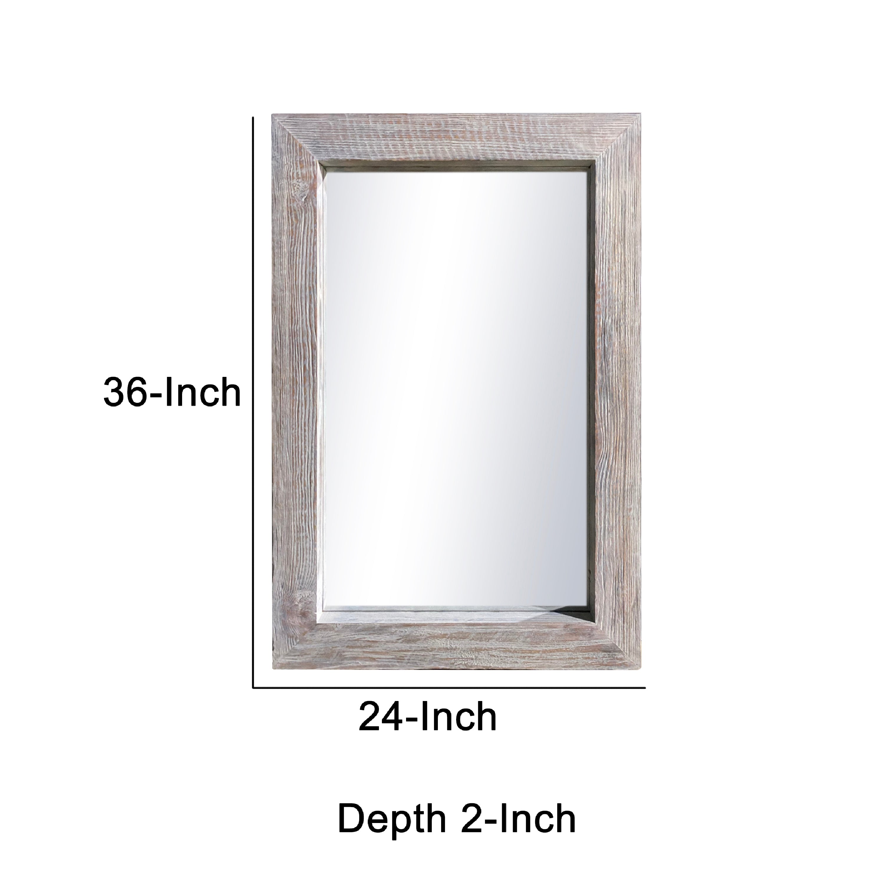 Rectangular Wooden Frame Wall Mirror, Grain Details - Antique White