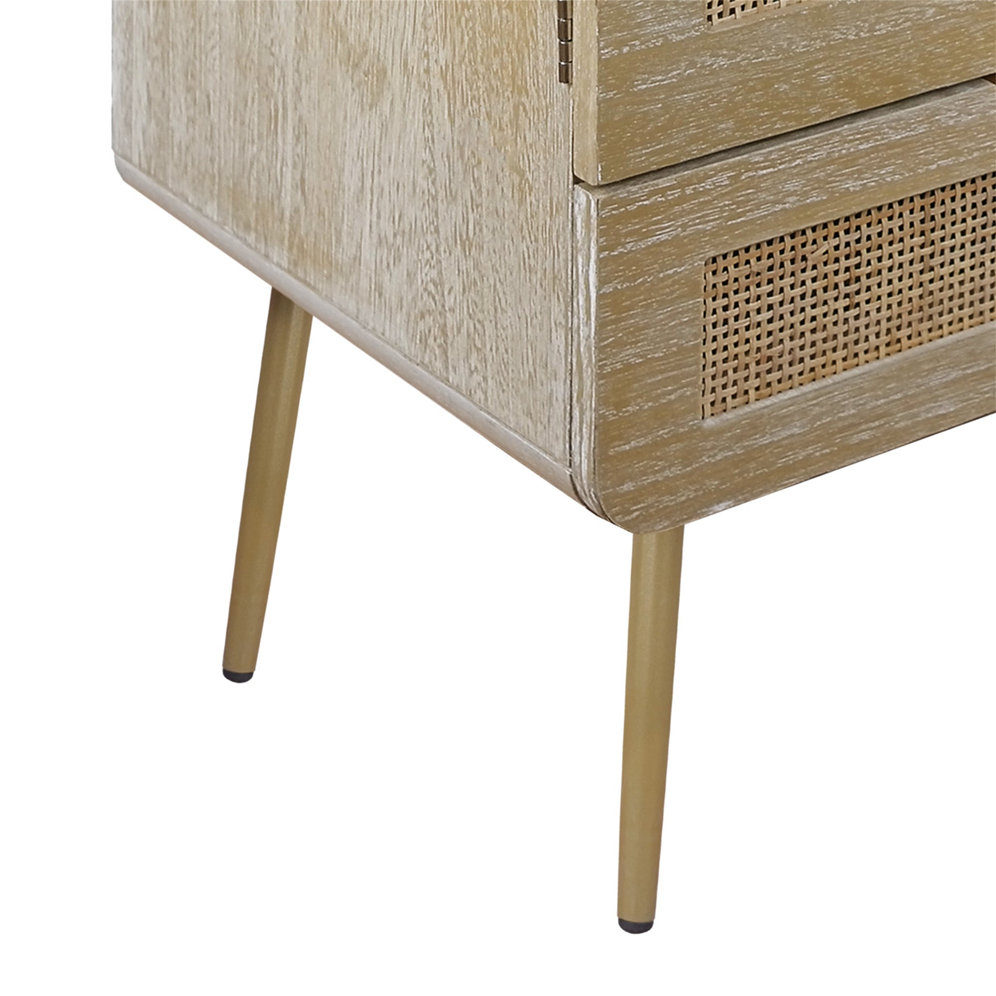 LAGO Natural Wooden Nightstand with Rattan Panel