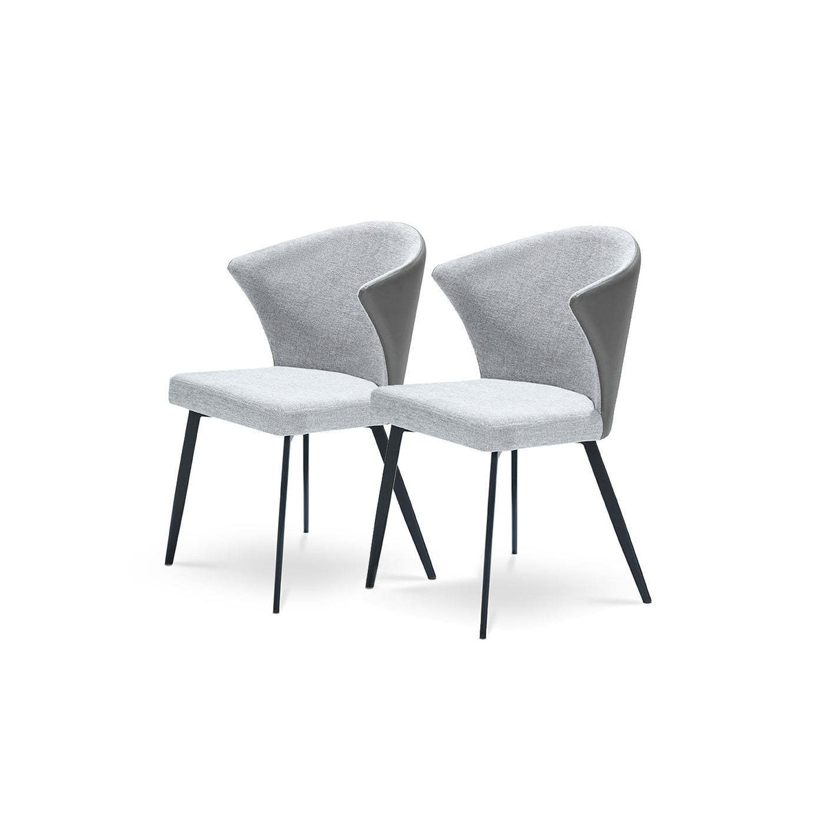 Set of 2 - Modern Minimalist Gray Dining Chairs, Carbon Steel Legs
