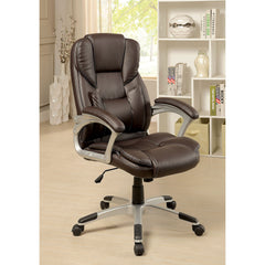 Comfortable Modern Contemporary Office Chair - Brown Leatherette Padded Armrests