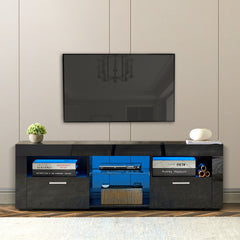 Modern TV Stand with LED Lights, high glossy - Black