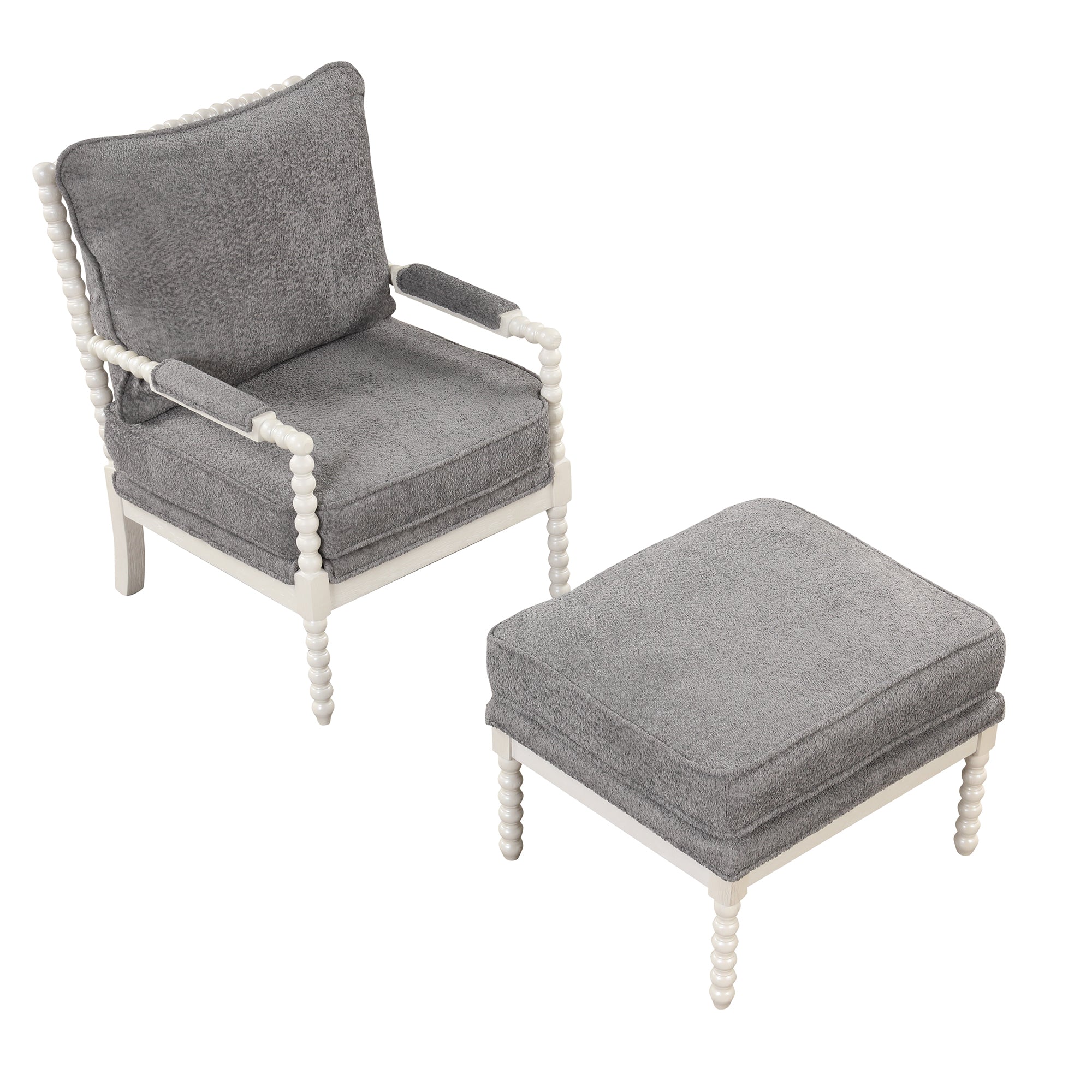 Modern Tufted Velvet Accent Chair with Ottoman - White+Gray