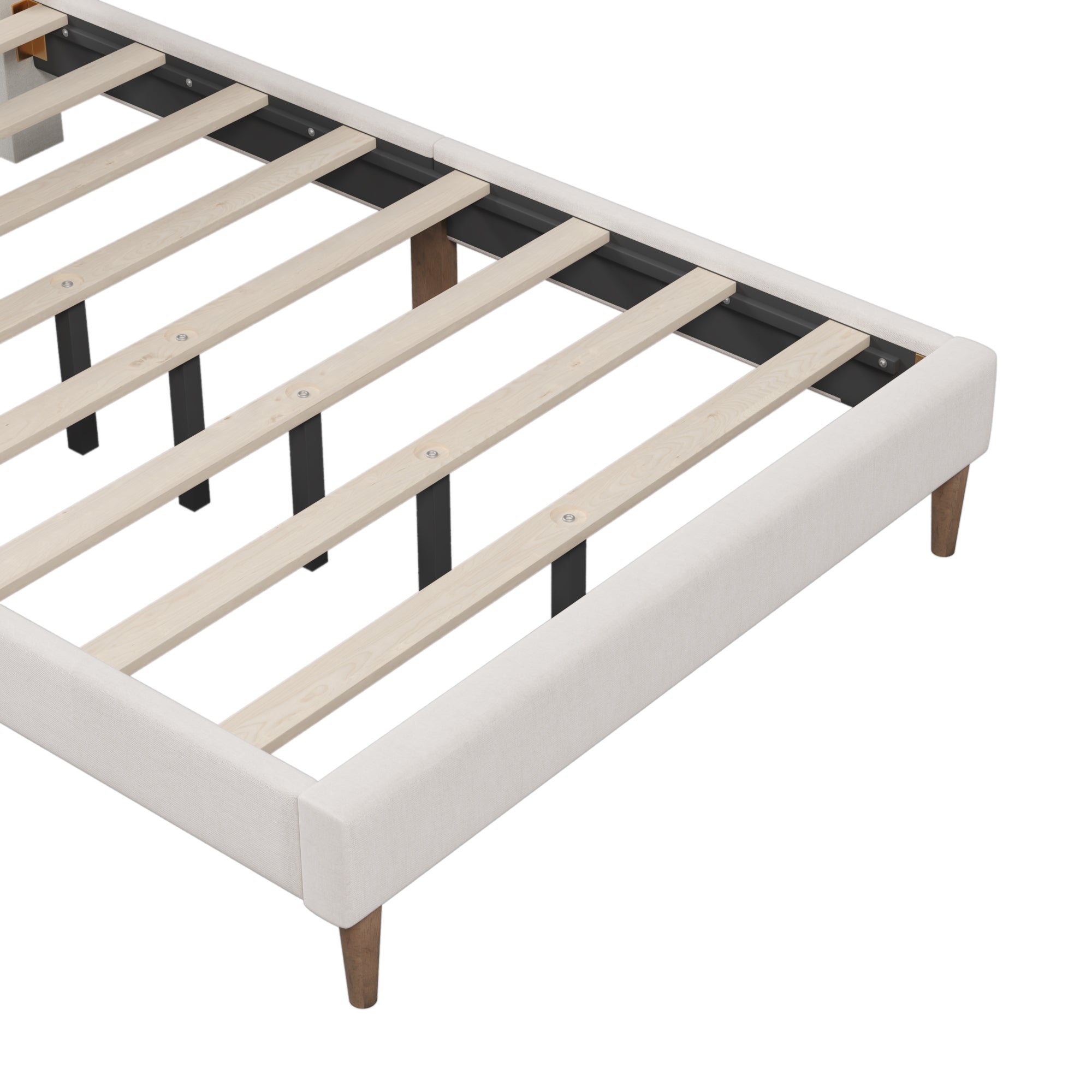Full Bed - Upholstered Platform Bed Frame with Vertical Channel Tufted Headboard, No Box Spring Needed - Cream