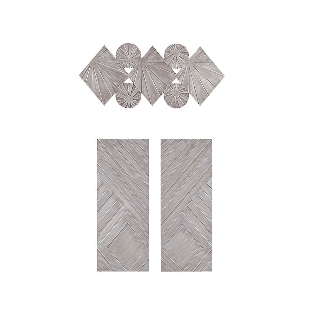 Ash Carved Wood 3 Piece Set Wall Decor - Grey