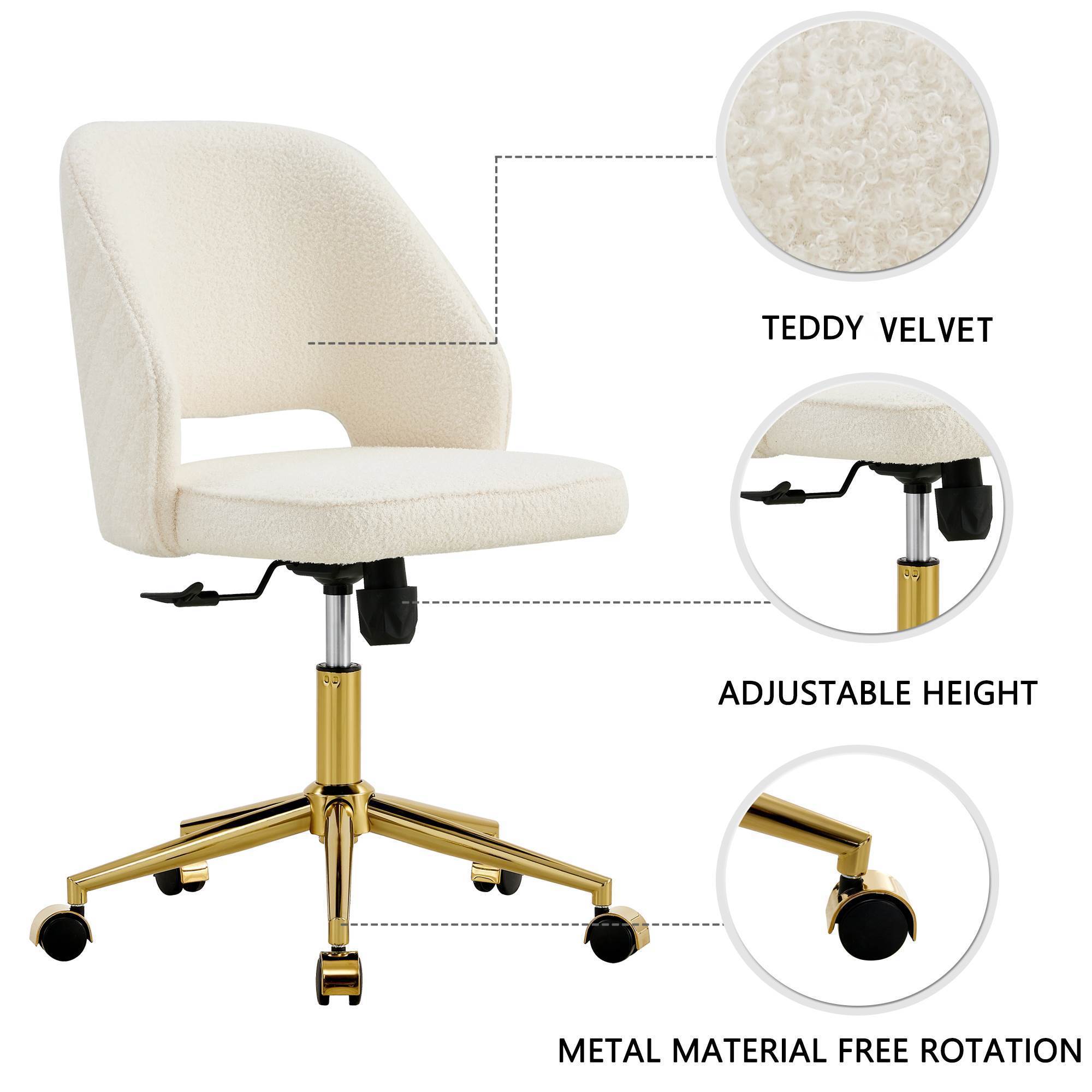 Modern Swivel Teddy Velvet Office Chairs, Adjustable 360 °- White