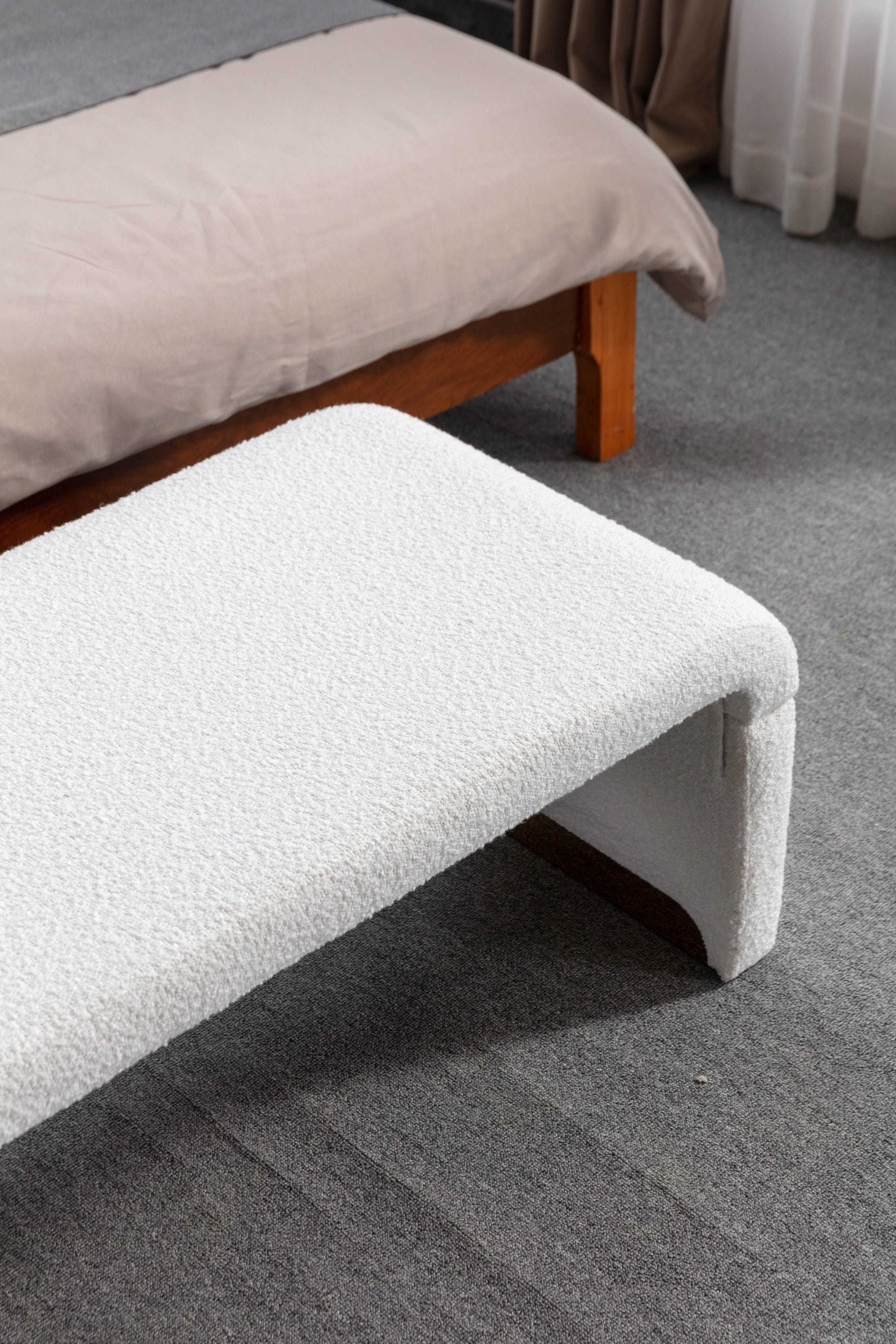 Fabric Footstool Bedroom Bench With Gold Metal Legs
