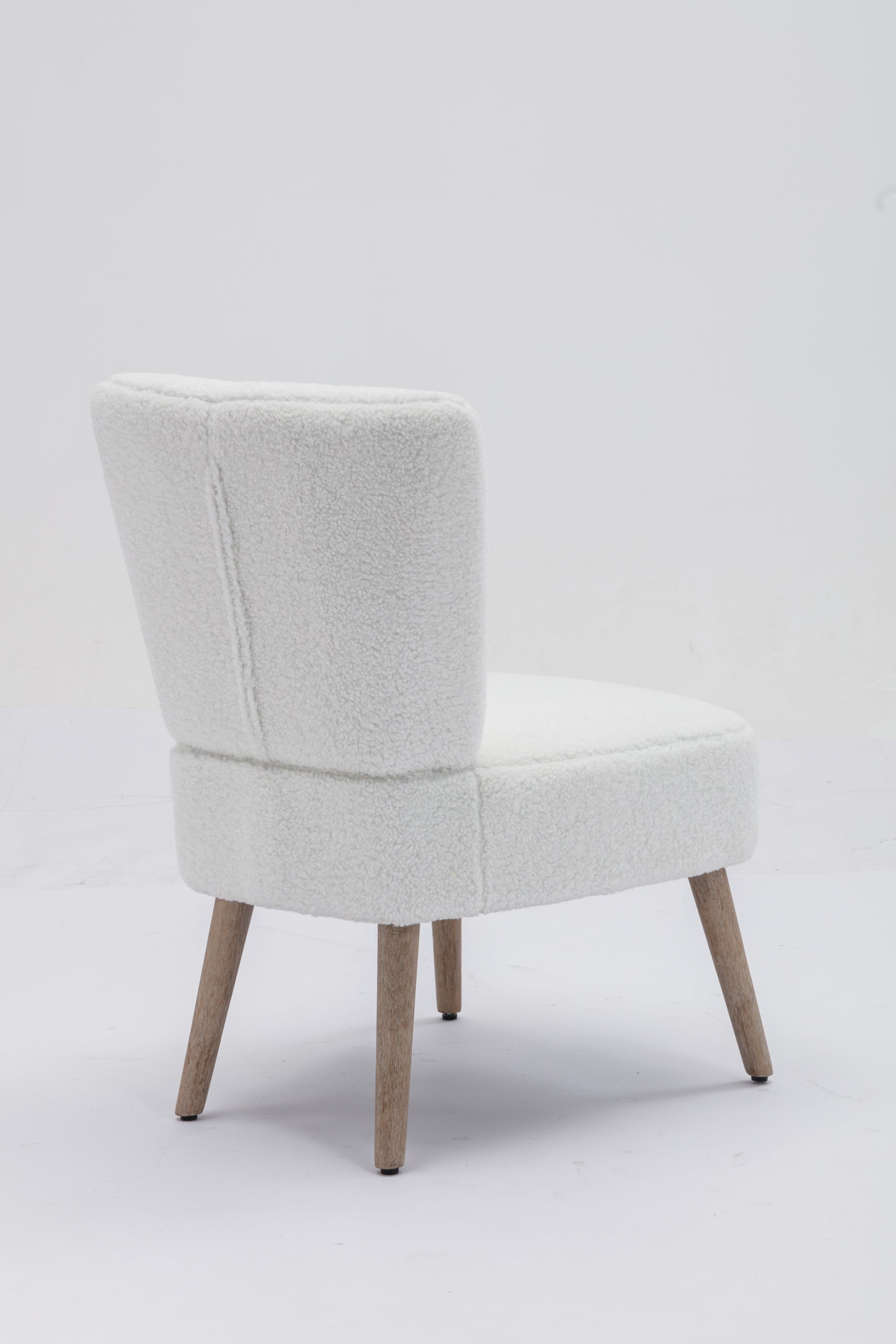 Teddy Fabric Button Accent Slipper Chair With Wooden Legs - White