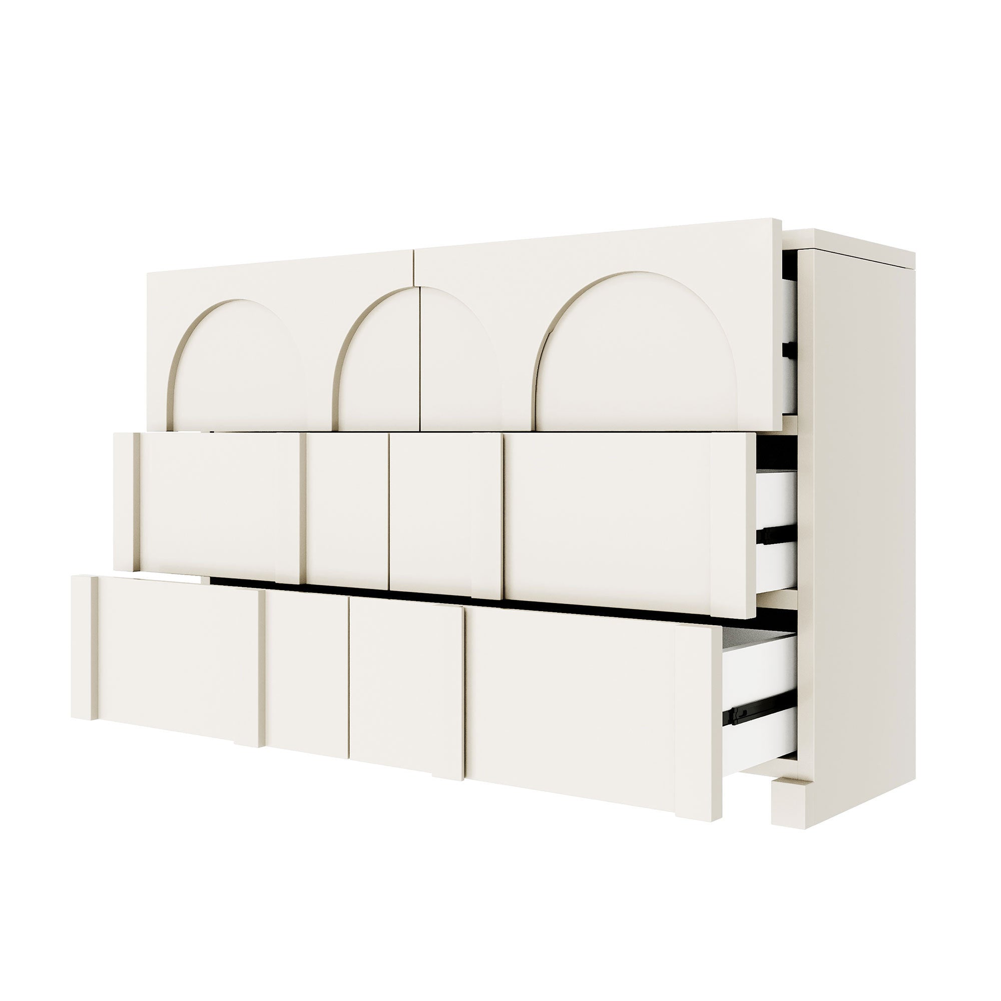 Modern Style Six-Drawer Dresser Sideboard Cabinet Ample Storage Spaces - Half Gloss White