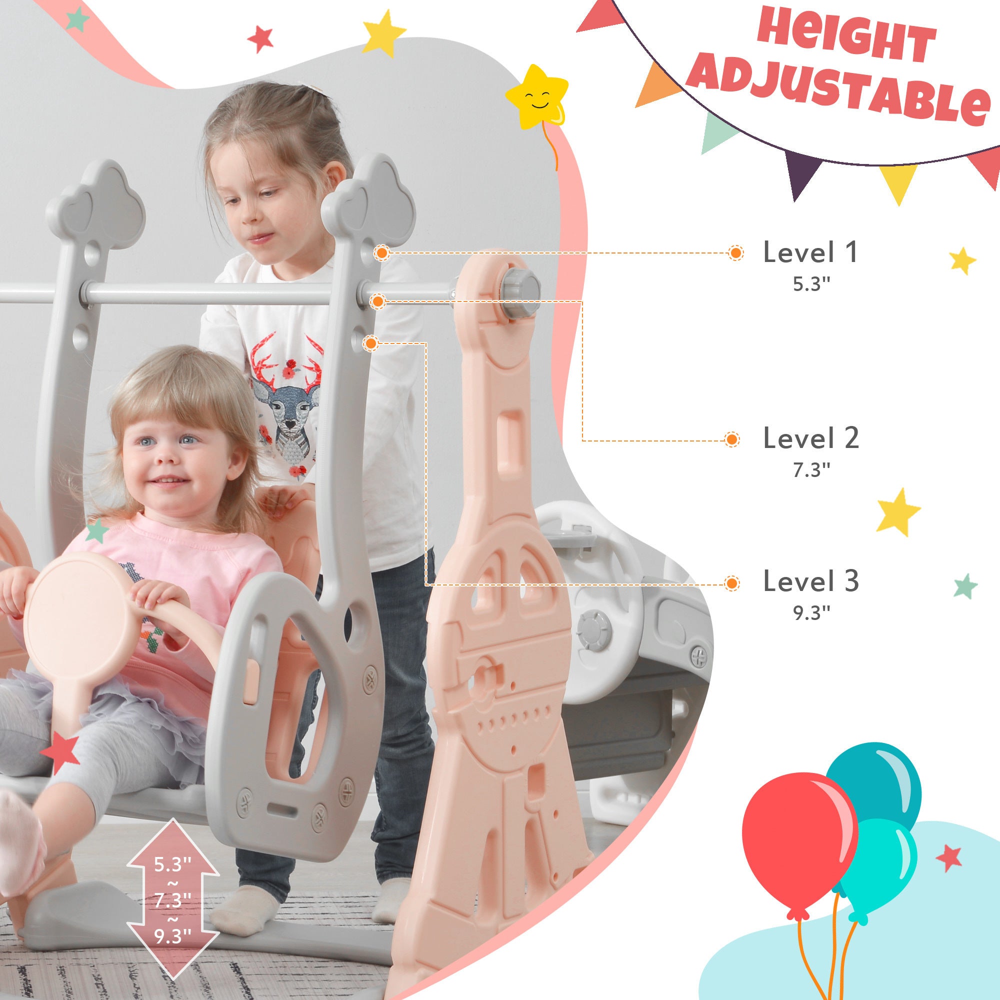 Toddler Slide and Swing Set 3 in 1, Kids Playground Climber Swing Play set with Basketball Hoops Freestanding Combination Indoor & Outdoor