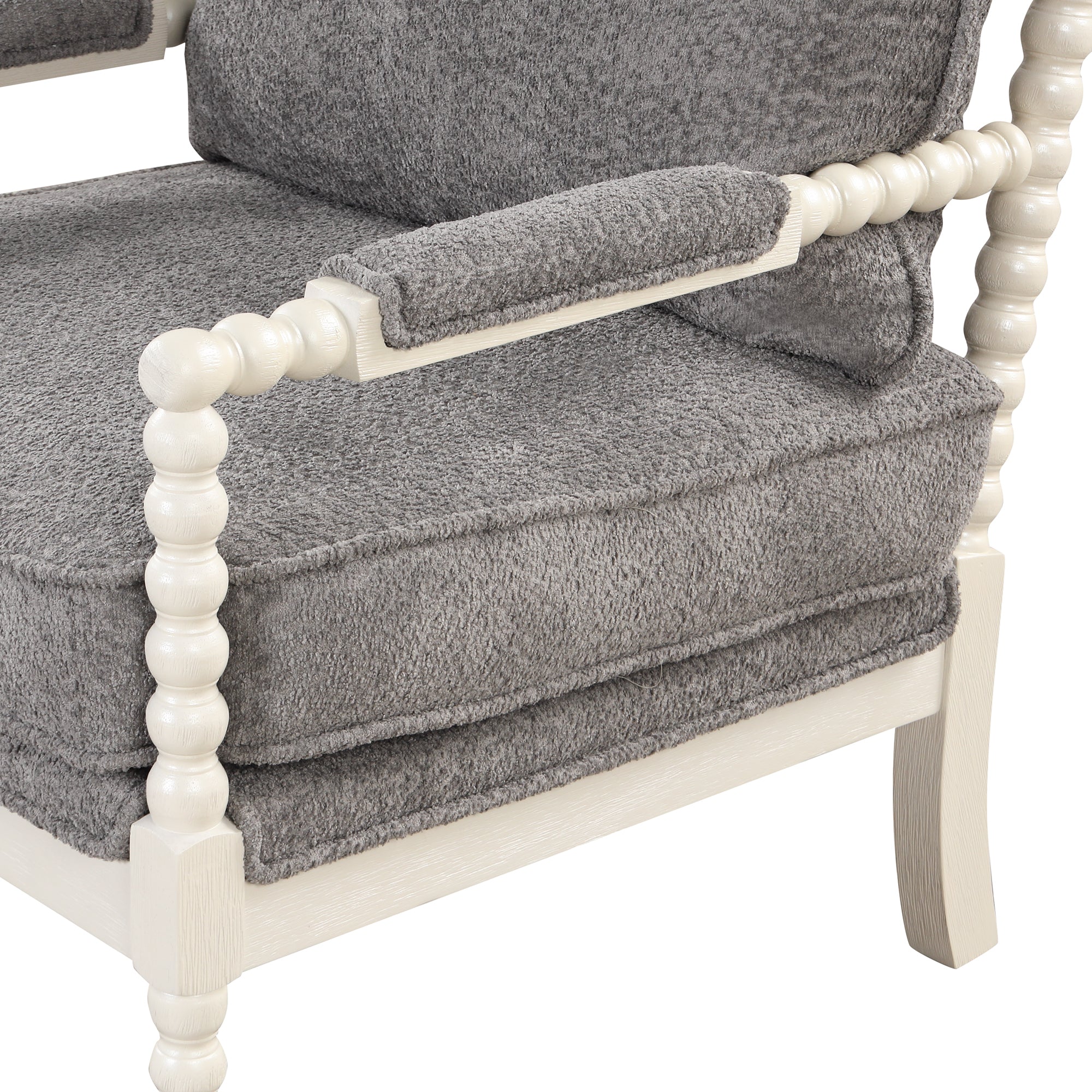 Modern Tufted Velvet Accent Chair with Ottoman - White+Gray