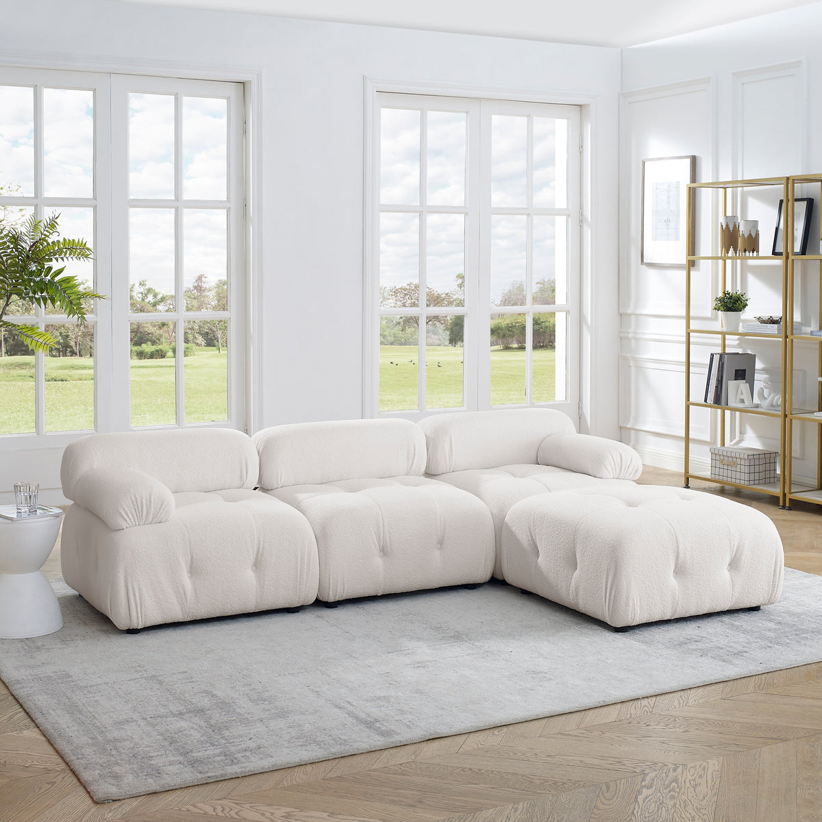 Modular Sectional Sofa, Button Tufted Designed and DIY Combination,L Shaped Couch with Reversible Ottoman - Ivory Teddy Fabric