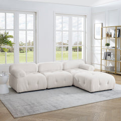 Modular Sectional Sofa, Button Tufted Designed and DIY Combination,L Shaped Couch with Reversible Ottoman - Ivory Teddy Fabric