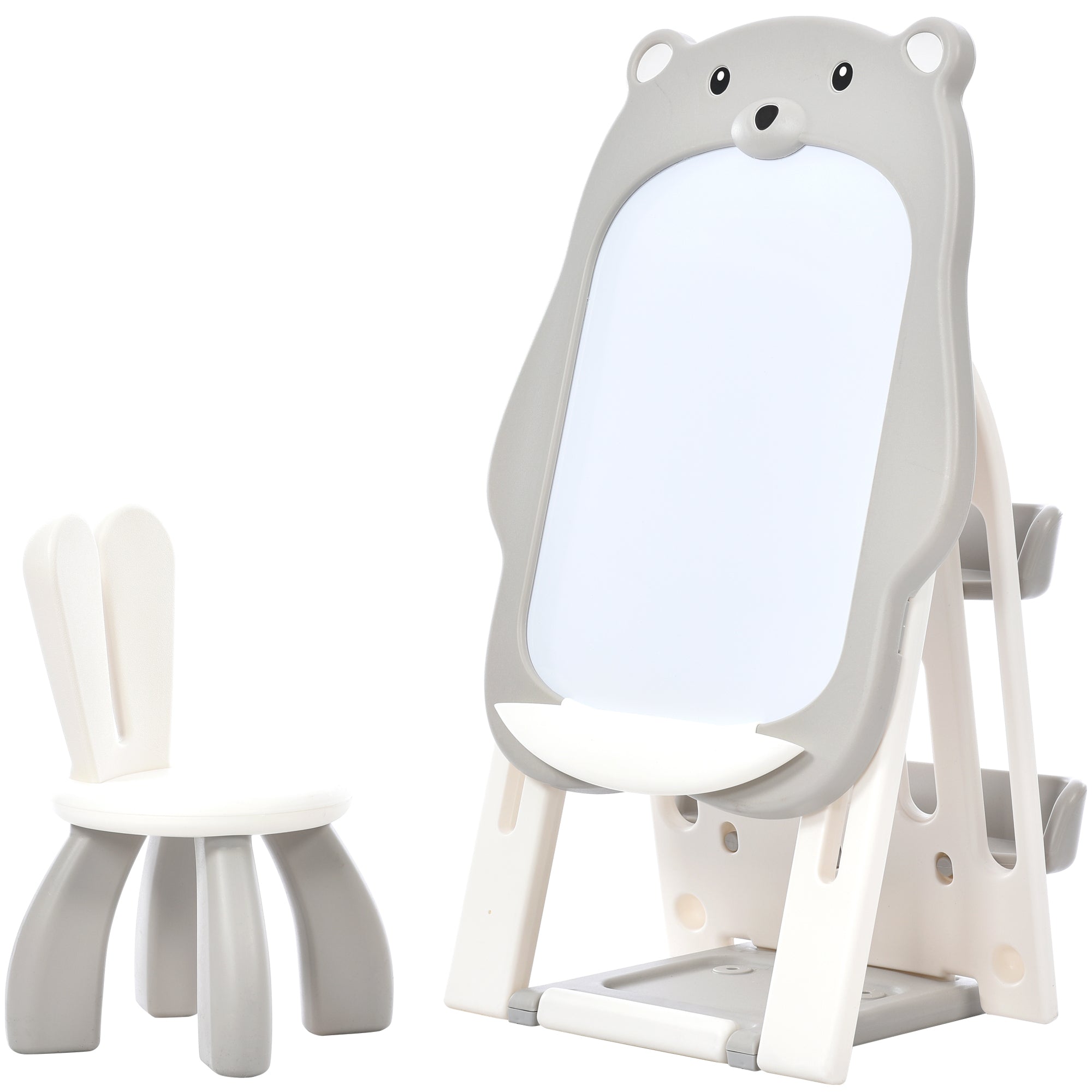 Folding Kids Art Easel with Stool and Adjustable Whiteboard with Book Shelf and Toddler Chair for Girls and Boys