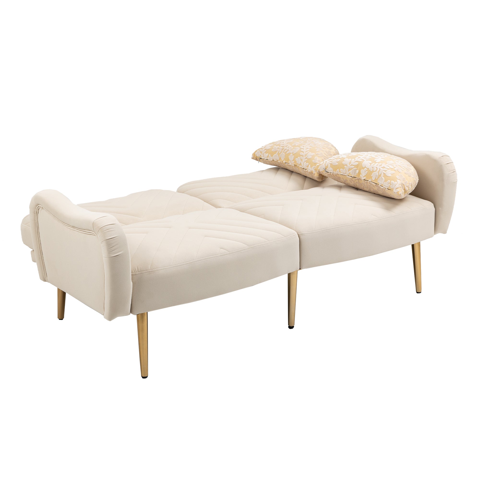 Loveseat Armrest 65 inch Modern Velvet Sofa with 2 Bolster Pillows - Beige