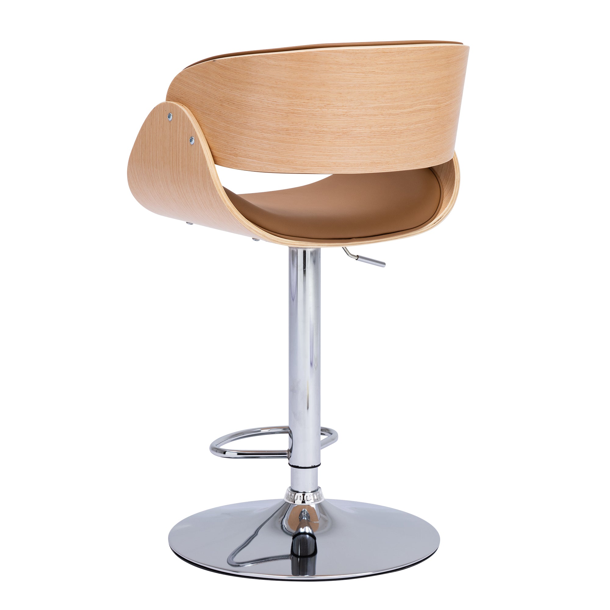 Adjustable/Swivel Bar Stool PU Leather Ecru Bent Wood Bar Chair - Walnut