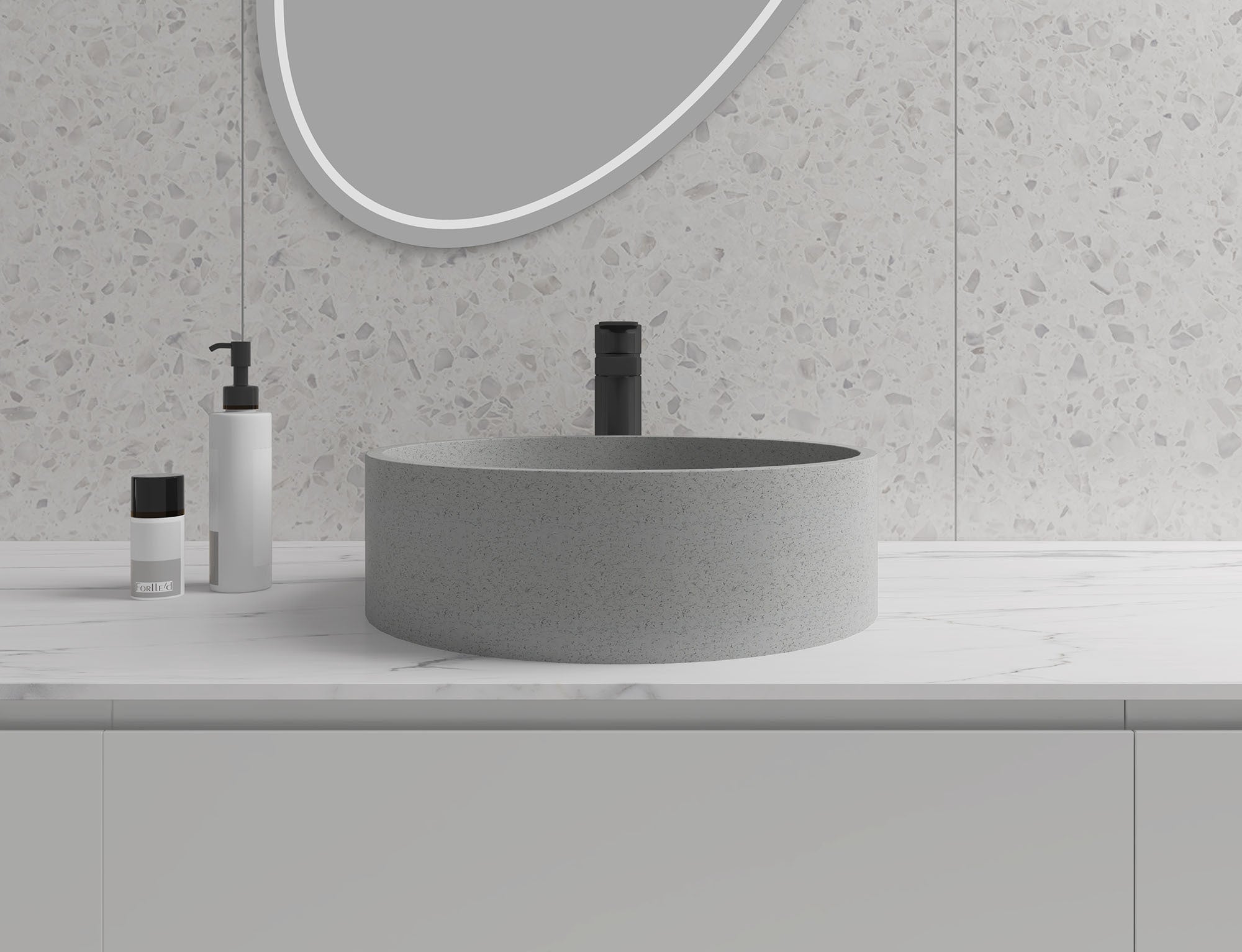 Round Concrete Vessel Bathroom Sink without Faucet and Drain - Cement Grey