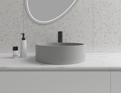 Round Concrete Vessel Bathroom Sink without Faucet and Drain - Cement Grey