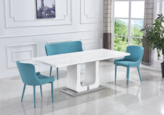 63"/78.7" Extendable Dining Table with Butterfly Leaf, High Gloss Lacquer Coating - White/Chrome