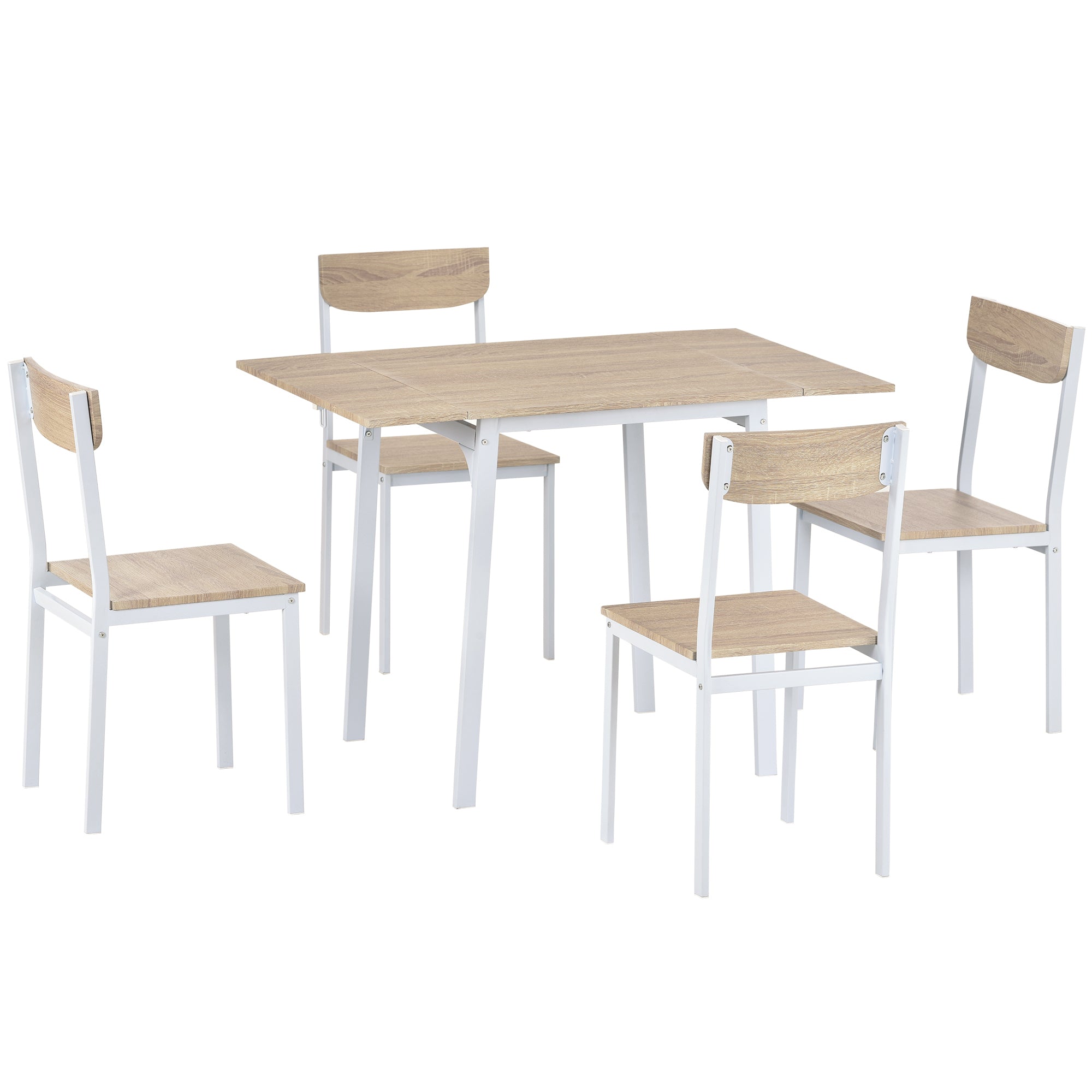 5-piece Modern Metal Dining Set with 1 Leaf Dining Table and 4 chairs - Oak Finish