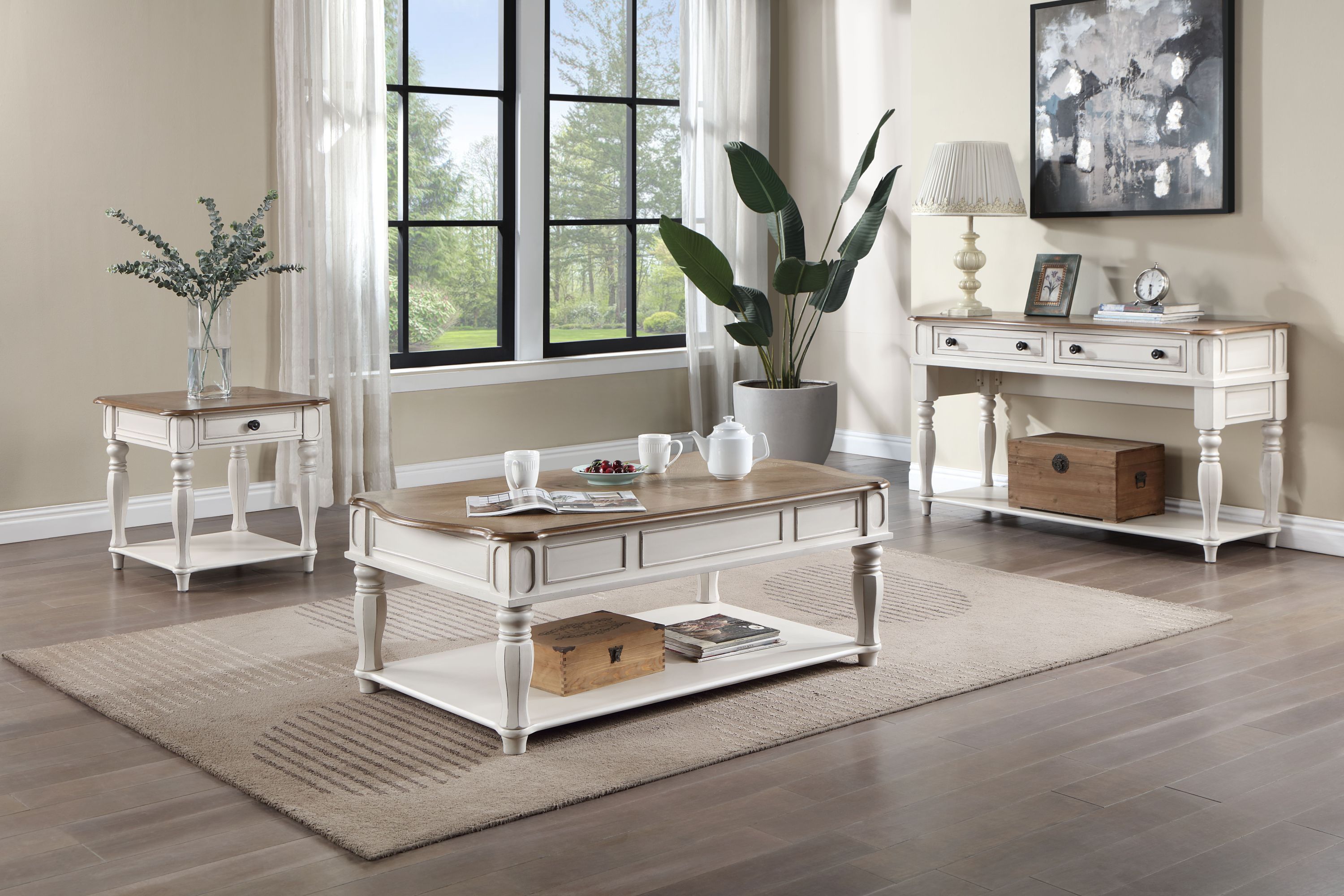 Farmhouse Oak & Antique White Coffee Table w/Lift Top
