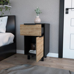 Black Wengue and Pine 1-Drawer Nightstand